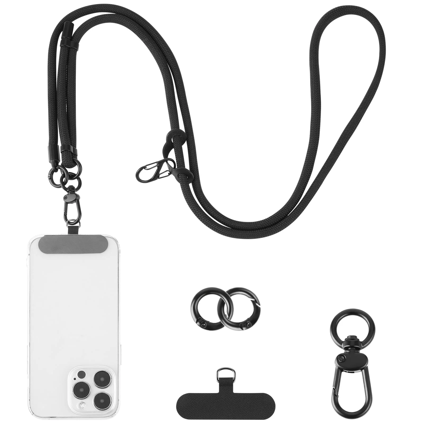 Adjustable Phone Crossbody Lanyards, Thick Nylon Phone Lanyard Strap Around the Neck Black
