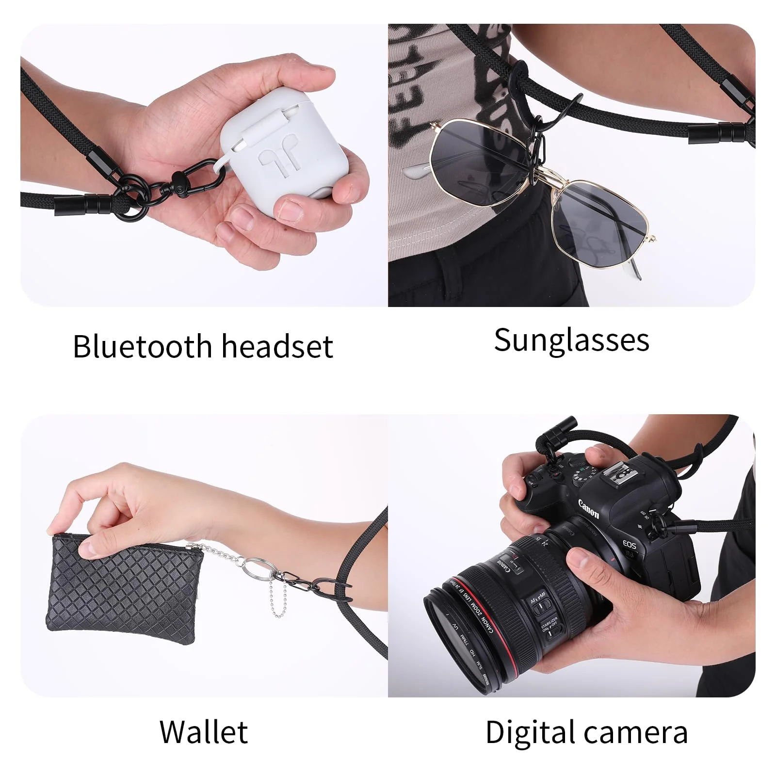 Adjustable Phone Crossbody Lanyards, Thick Nylon Phone Lanyard Strap Around the Neck Black - Image 3