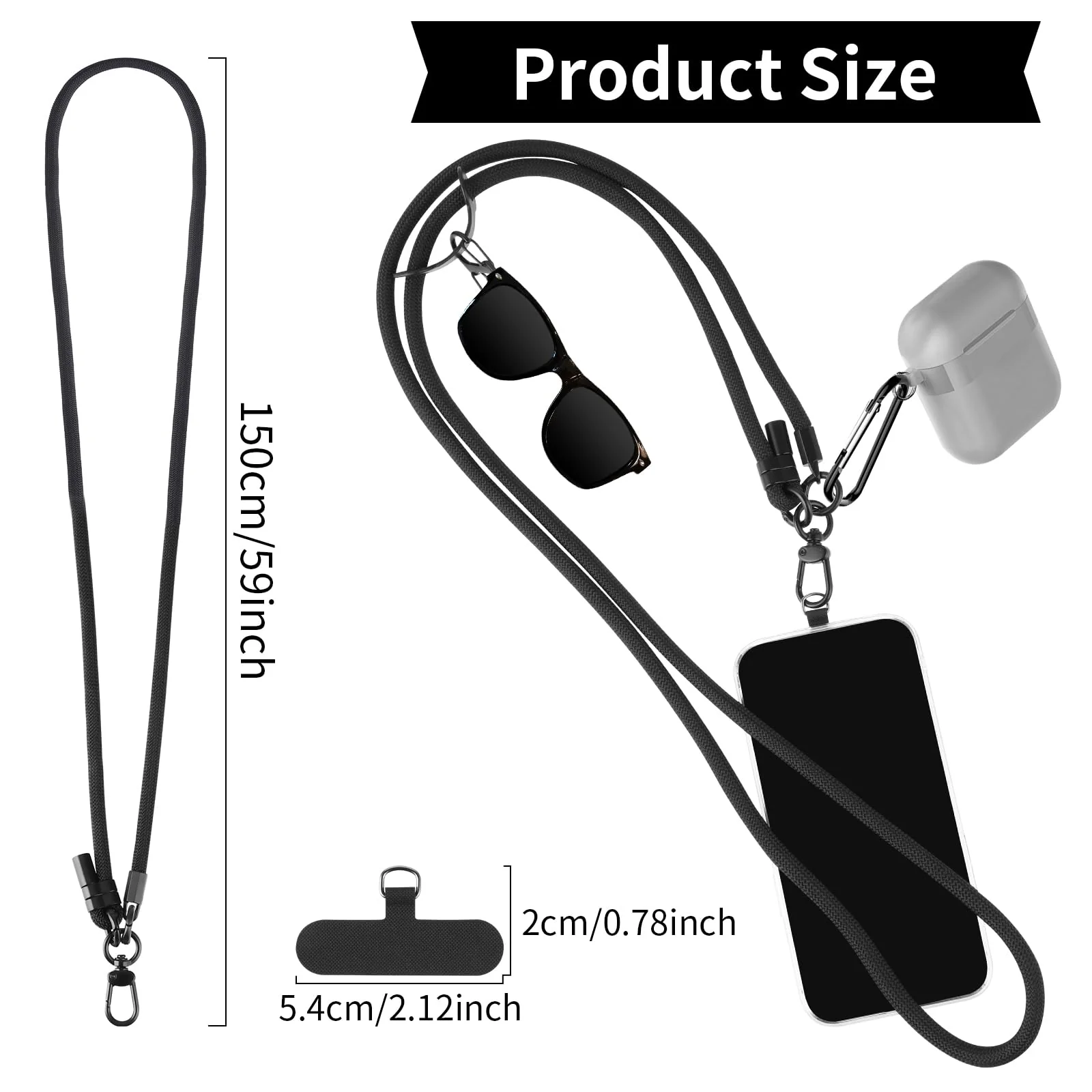 Adjustable Phone Crossbody Lanyards, Thick Nylon Phone Lanyard Strap Around the Neck Black - Image 4
