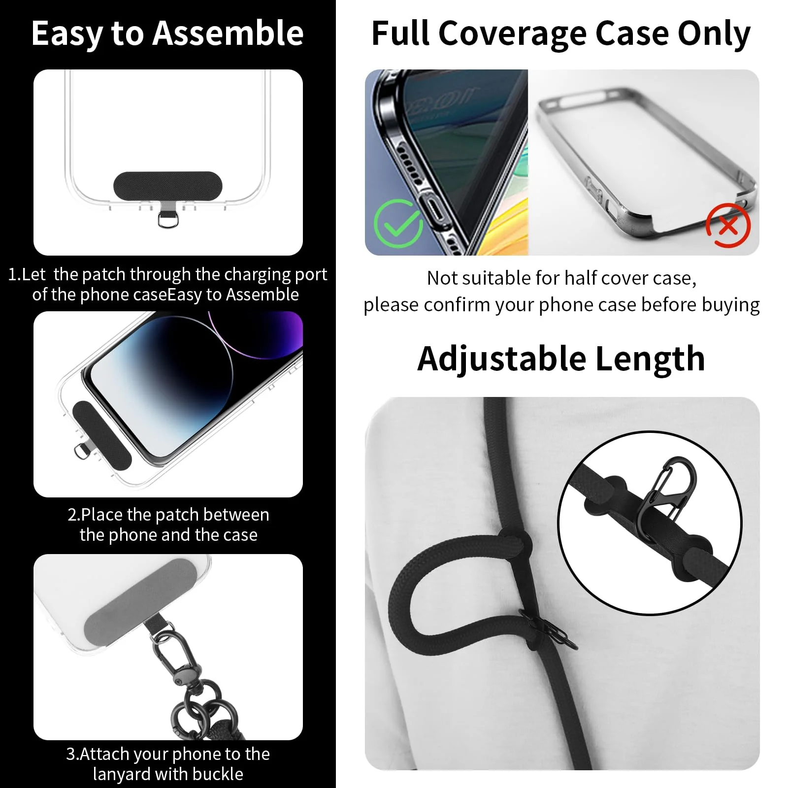 Adjustable Phone Crossbody Lanyards, Thick Nylon Phone Lanyard Strap Around the Neck Black - Image 5