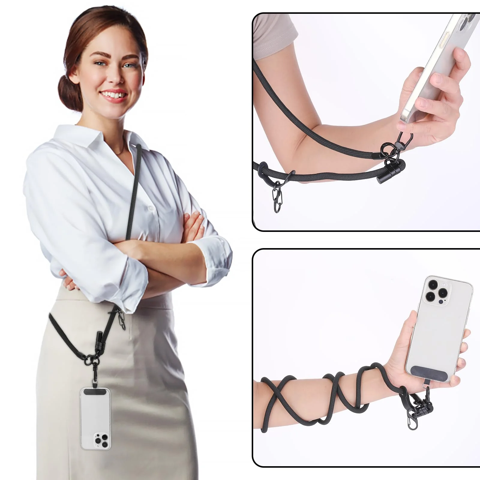 Adjustable Phone Crossbody Lanyards, Thick Nylon Phone Lanyard Strap Around the Neck Black - Image 7