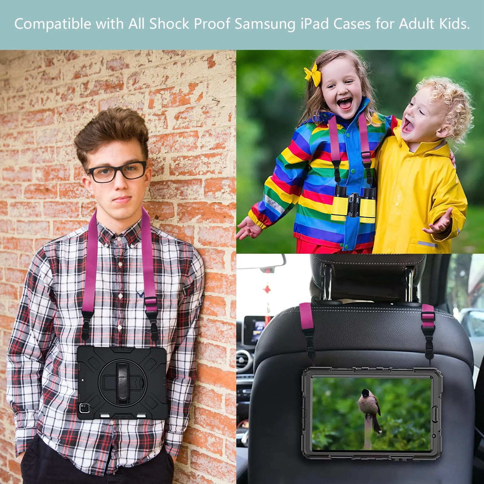 Adjustable Shoulder Strap:Comfortable iPad Strap Nylon Neck Lanyard for iPad/Samsung Tablet Case,Camera Binocular Crossbody Laptop Luggage Bag(Purple) 1 Pack-Purple - Image 3