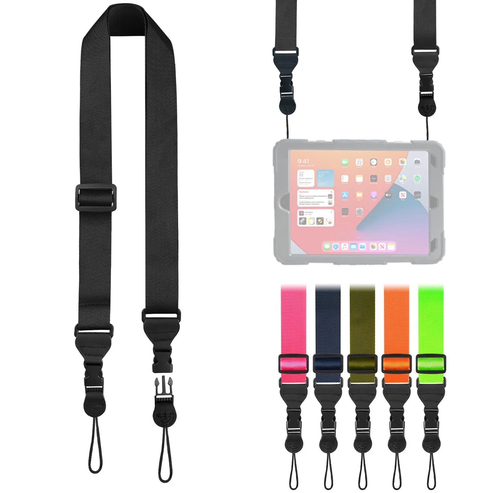 Adjustable Shoulder Strap, Nylon Camera Strap, Comfortable Neck Strap for iPad, Cellphone Tablet, Camera, Laptop, Binocular, Luggage Bag (Black Universal Lanyard) 1 Pack-Black
