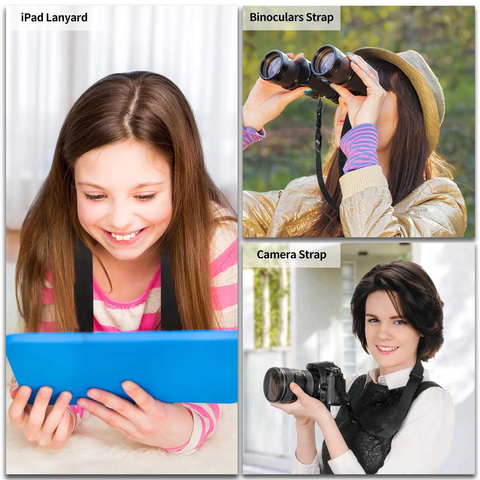 Adjustable Shoulder Strap, Nylon Camera Strap, Comfortable Neck Strap for iPad, Cellphone Tablet, Camera, Laptop, Binocular, Luggage Bag (Black Universal Lanyard) 1 Pack-Black - Image 3