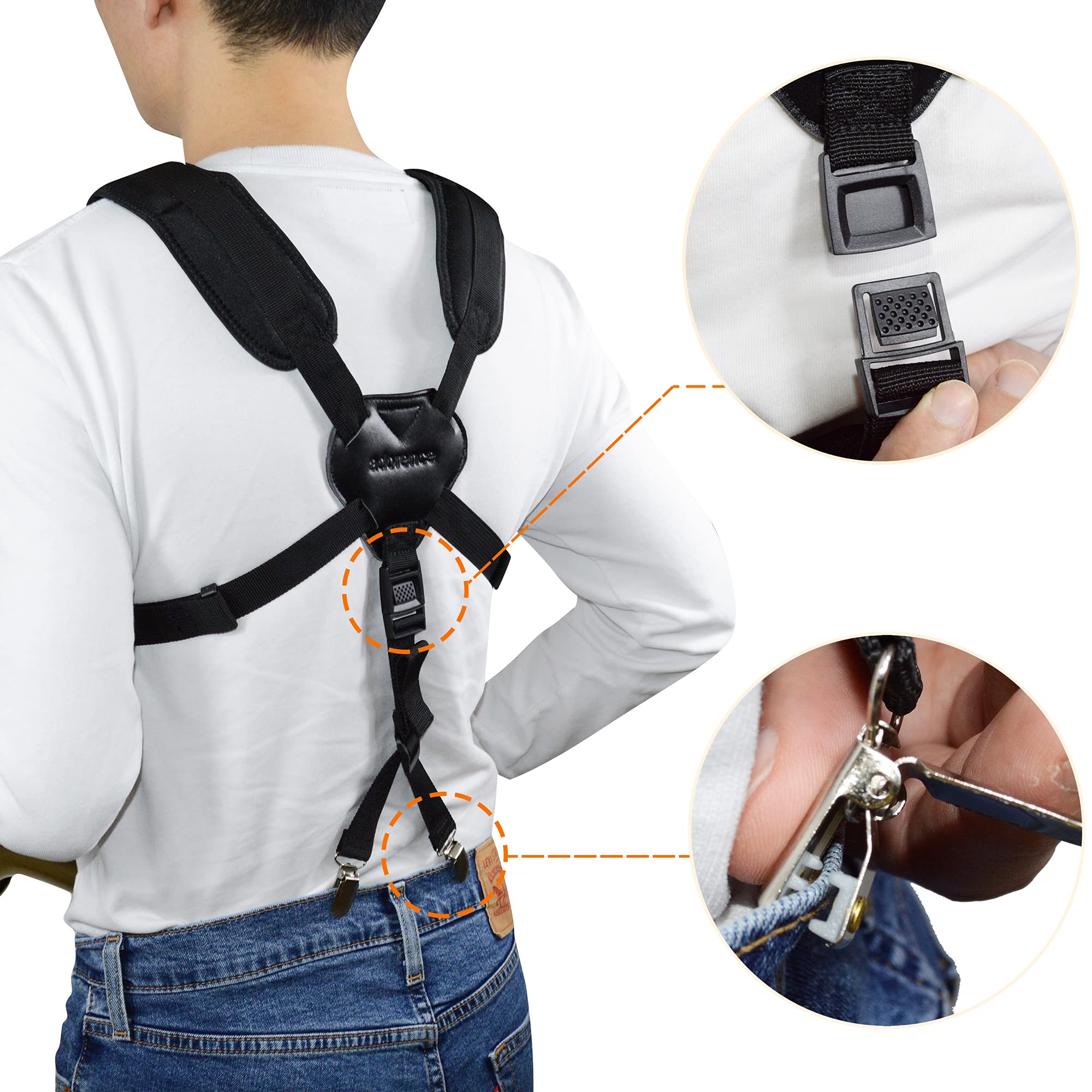 adorence Saxophone Harness Strap, Padded Saxophone Shoulder Strap/Sax Chest Strap - Baritone, Tenor, Alto and Bari Sax Strap for Regular Beginner, Medium Detachable Clips - Image 4