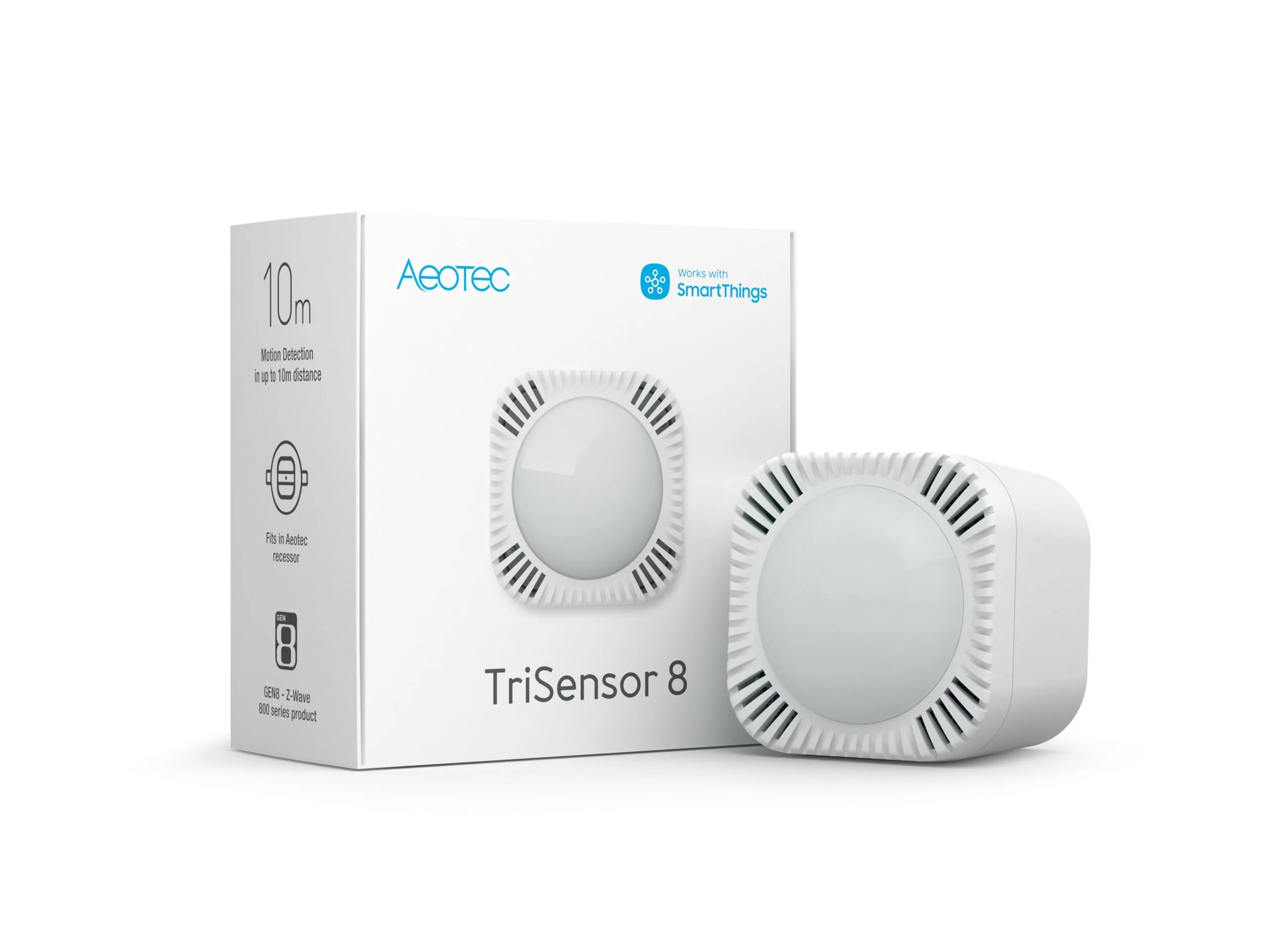 Aeotec TriSensor 8, 800 Series Zwave Motion Sensor, Temperature, Light Sensor, Work with Zwave Hub Smartthings 3-in 1 Security System, Long Range Capable ZWA045-A