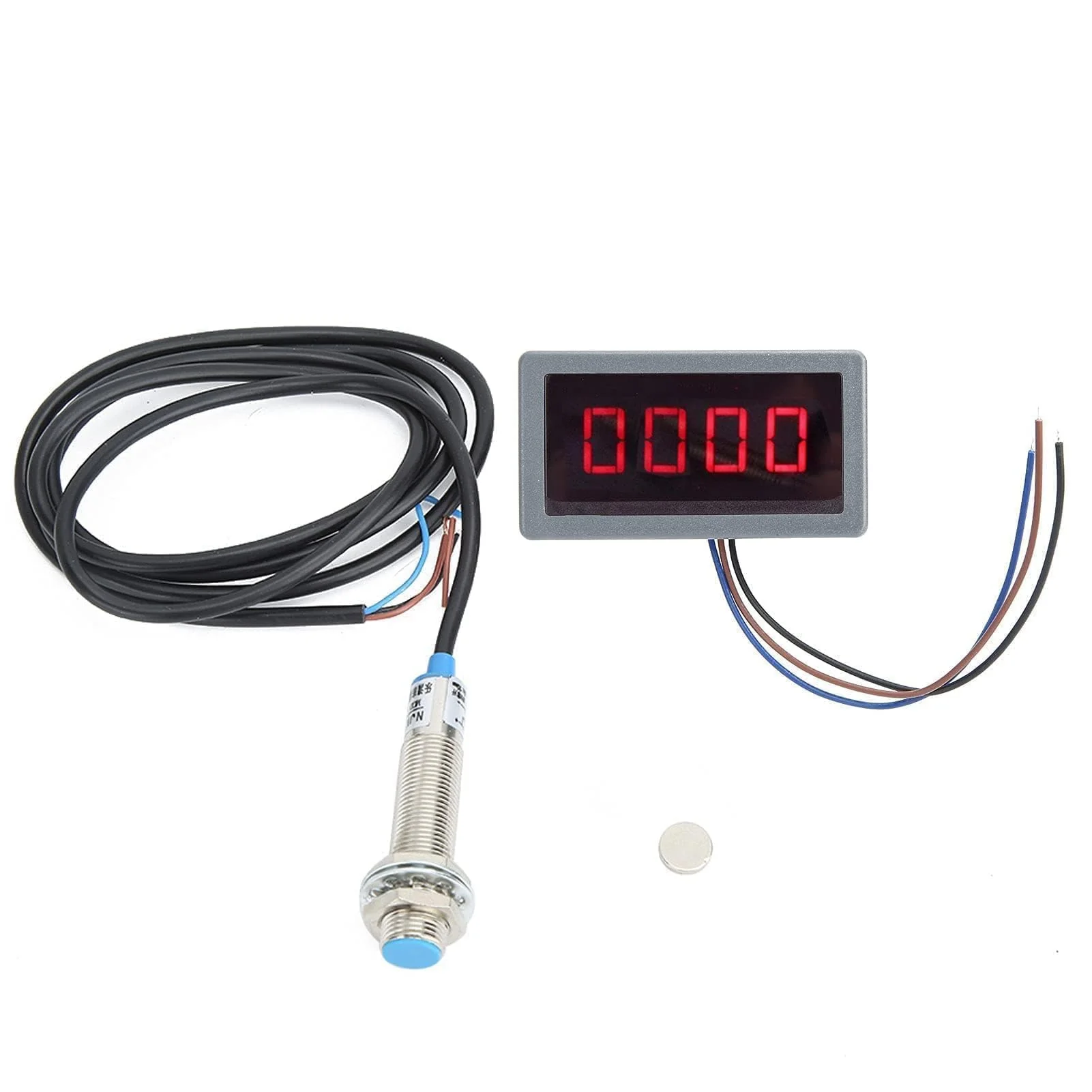 Agatige 220V AC Tachometer, 10-9999 Digital Speed Meter LED Display Panel Inductive Hall Effect Sensor