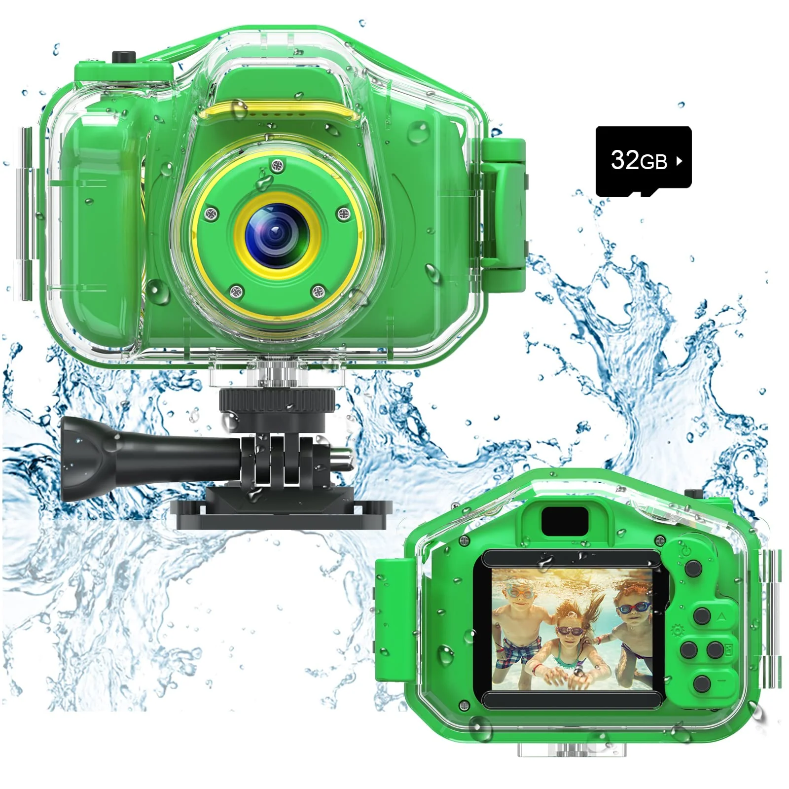 Agoigo Kids Waterproof Camera Toys for 3-12 Year Old Boys Girls Christmas Birthday Gifts HD Children's Digital Action Camera Child Underwater Sports Camera 2Inch Screen with 32GB Card (Green) Green