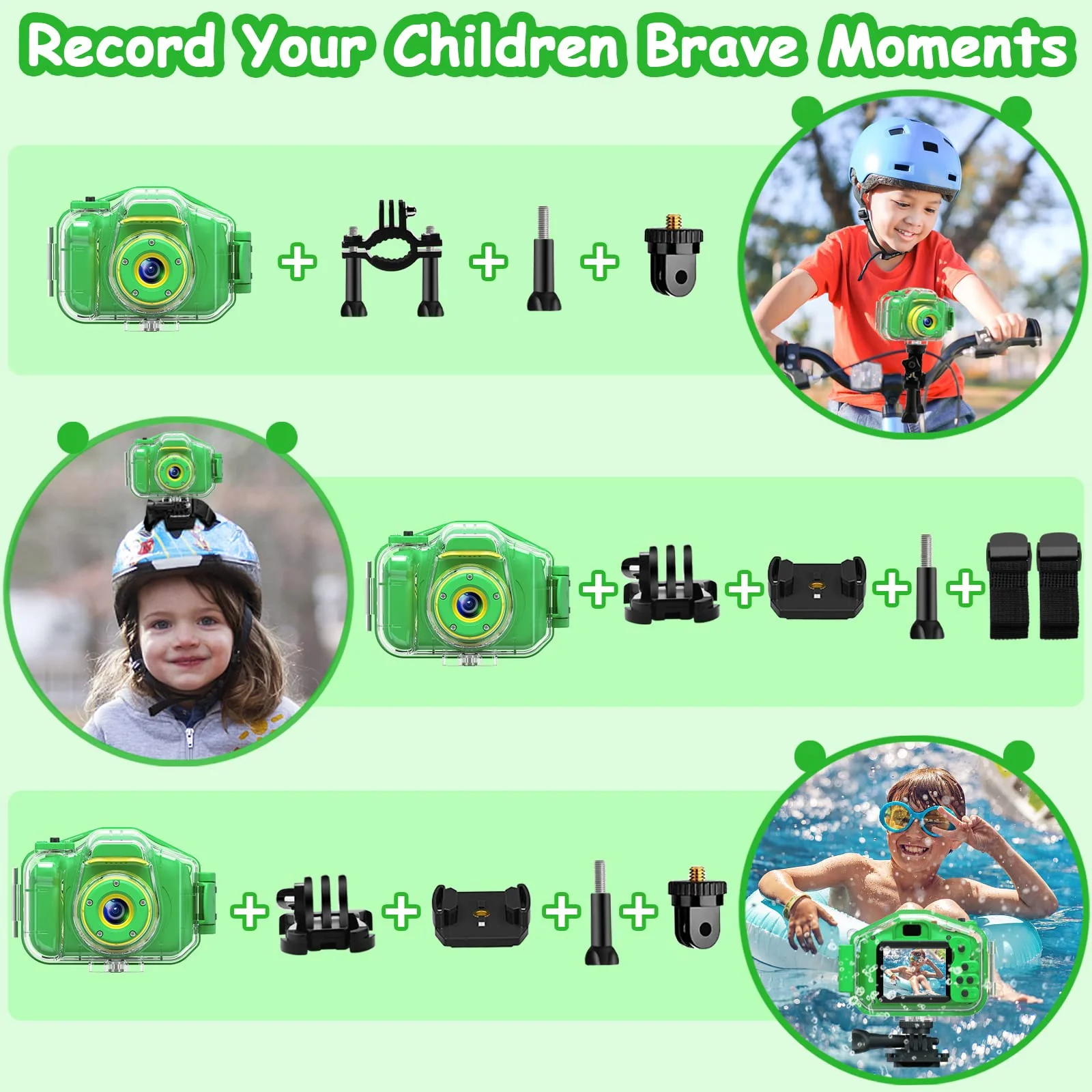 Agoigo Kids Waterproof Camera Toys for 3-12 Year Old Boys Girls Christmas Birthday Gifts HD Children's Digital Action Camera Child Underwater Sports Camera 2Inch Screen with 32GB Card (Green) Green - Image 6