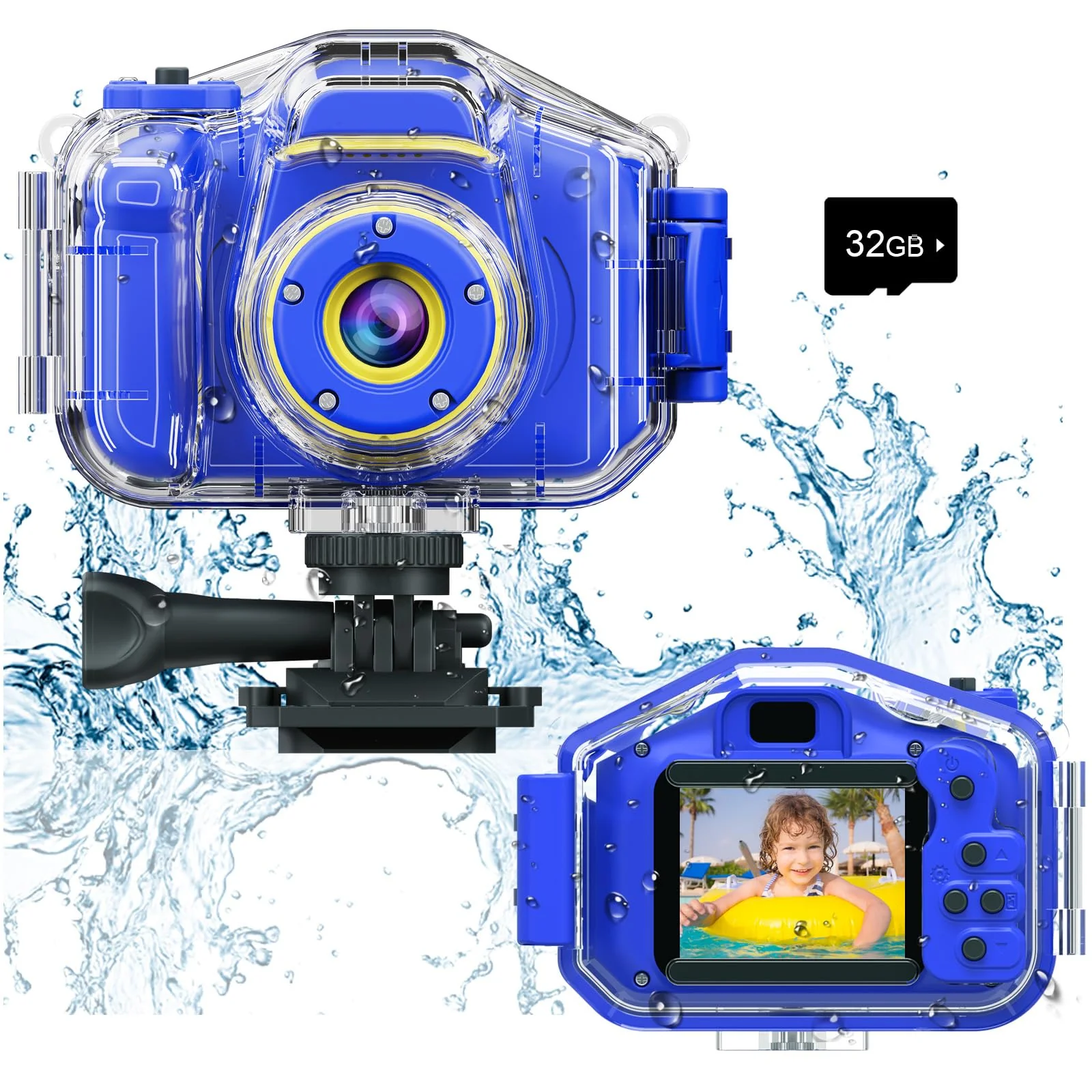 Agoigo Kids Waterproof Camera Toys for 3-9 Year Old Boys Girls Christmas Birthday Gifts HD Children's Digital Action Camera 2 Inch Screen with 32GB Card (Dark Blue) Dark Blue