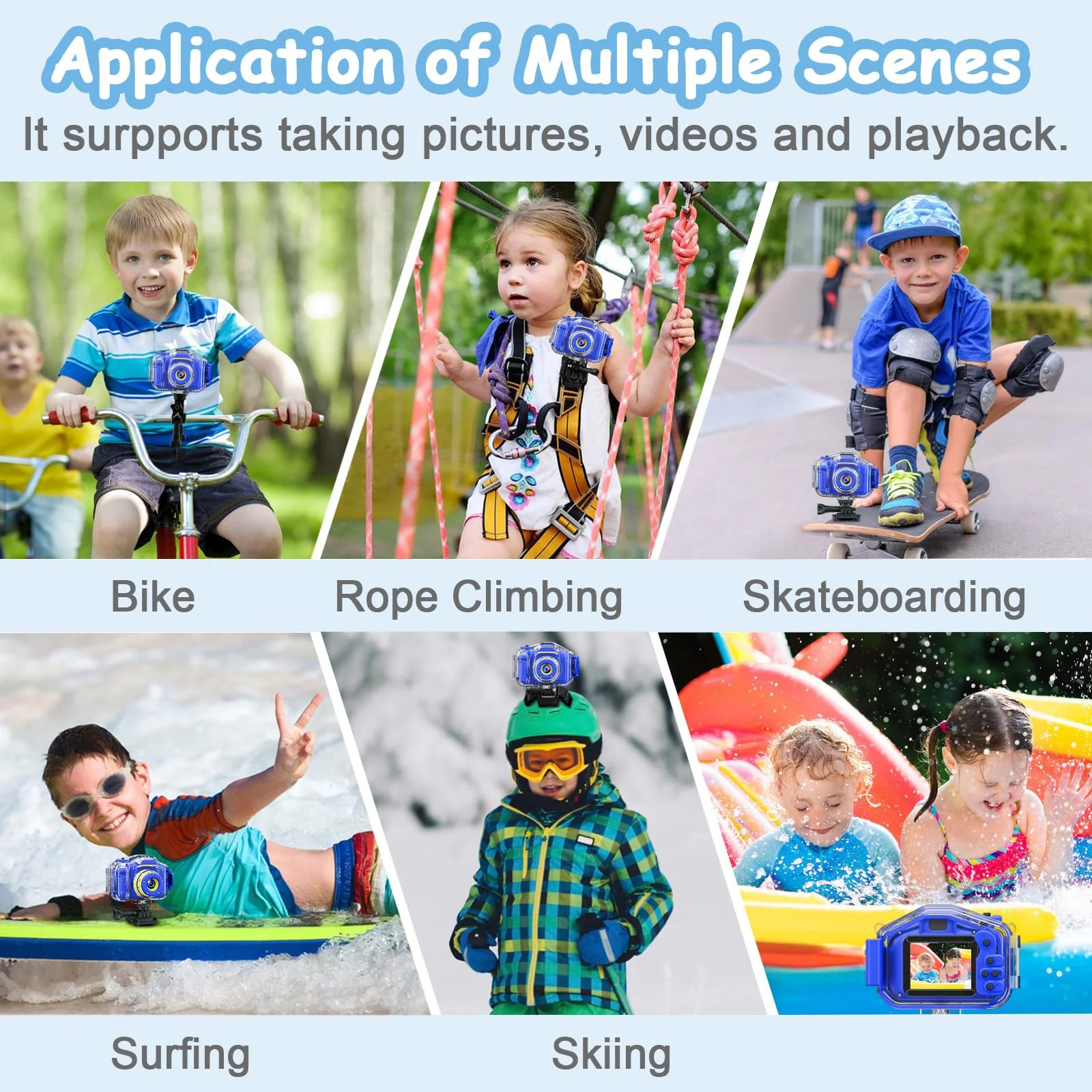 Agoigo Kids Waterproof Camera Toys for 3-9 Year Old Boys Girls Christmas Birthday Gifts HD Children's Digital Action Camera 2 Inch Screen with 32GB Card (Dark Blue) Dark Blue - Image 5