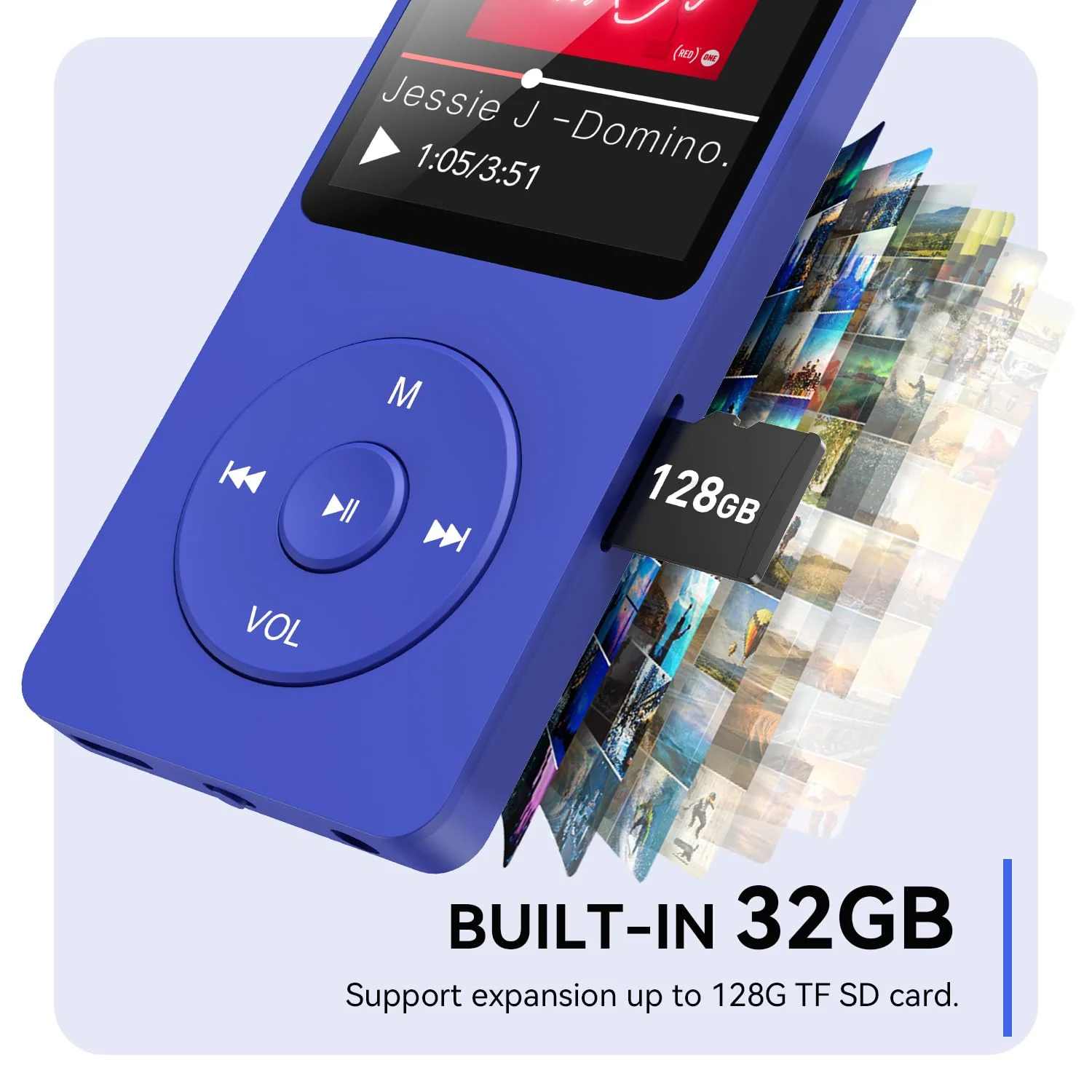 AGPTEK A02 MP3 Player with Bluetooth 5.3, 1.8 inch Screen Portable Music Player with Speaker, FM Radio, Voice Recorder, Supports Expanded Up to 128GB(Blue, 32GB) Blue - Image 5