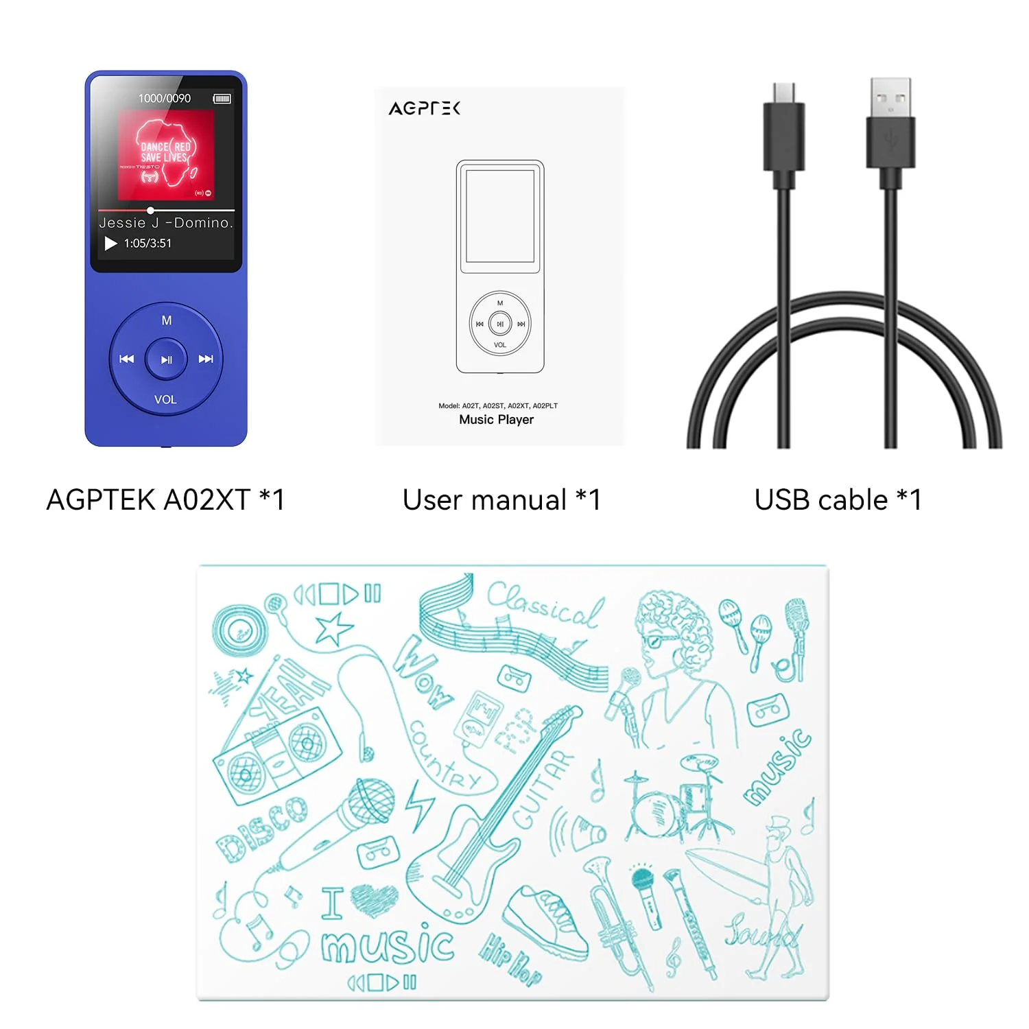 AGPTEK A02 MP3 Player with Bluetooth 5.3, 1.8 inch Screen Portable Music Player with Speaker, FM Radio, Voice Recorder, Supports Expanded Up to 128GB(Blue, 32GB) Blue - Image 8