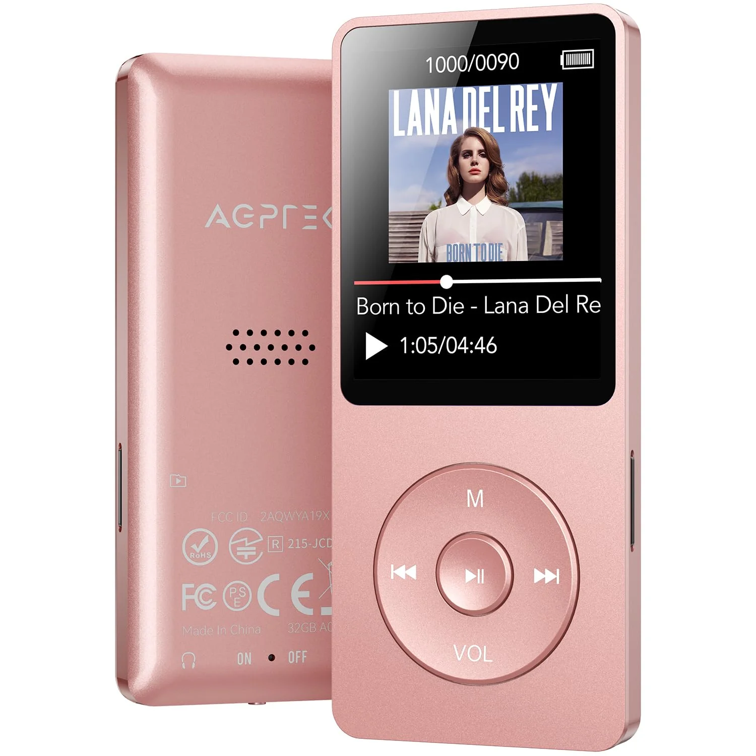 AGPTEK A02 MP3 Player with Bluetooth 5.3, 1.8 inch Screen Portable Music Player with Speaker, FM Radio, Voice Recorder, Supports Expanded Up to 128GB(Rose Gold, 32GB) Rose Gold