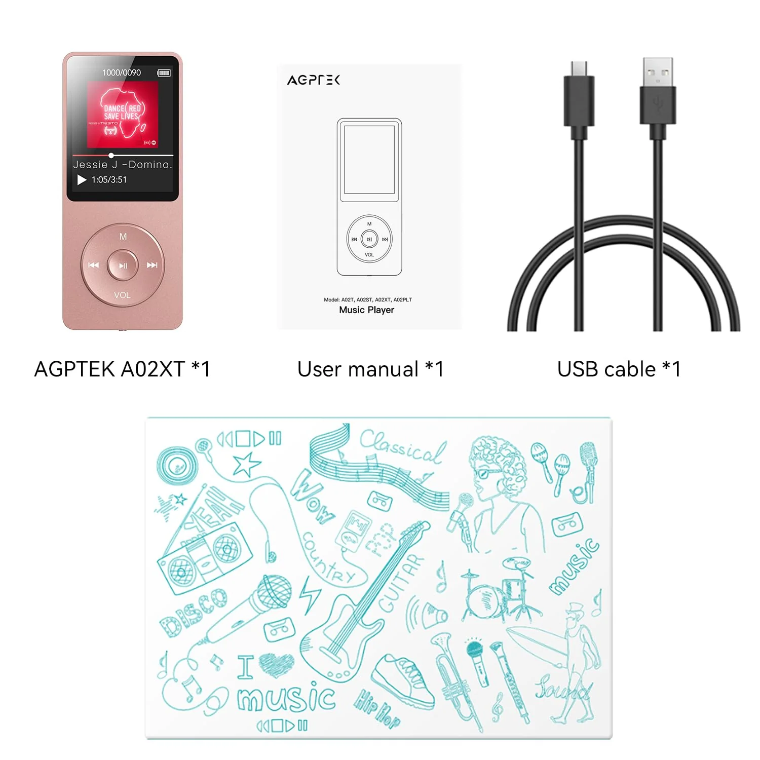 AGPTEK A02 MP3 Player with Bluetooth 5.3, 1.8 inch Screen Portable Music Player with Speaker, FM Radio, Voice Recorder, Supports Expanded Up to 128GB(Rose Gold, 32GB) Rose Gold - Image 9