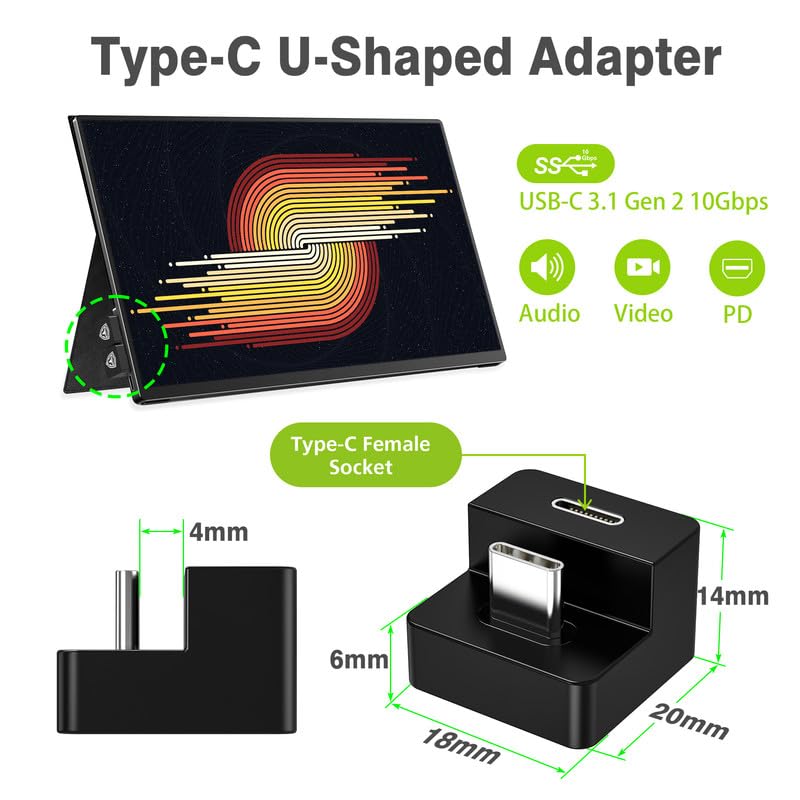 AGVEE 180 Degree Angled USB-C to USB-C Adapter and Short Side Inward U-Shaped Mini HDMI to HDMI Converter, HDMI 2.0 4k@60HZ, Coupler Extender Extension for Portable Display Monitor, Black - Image 6