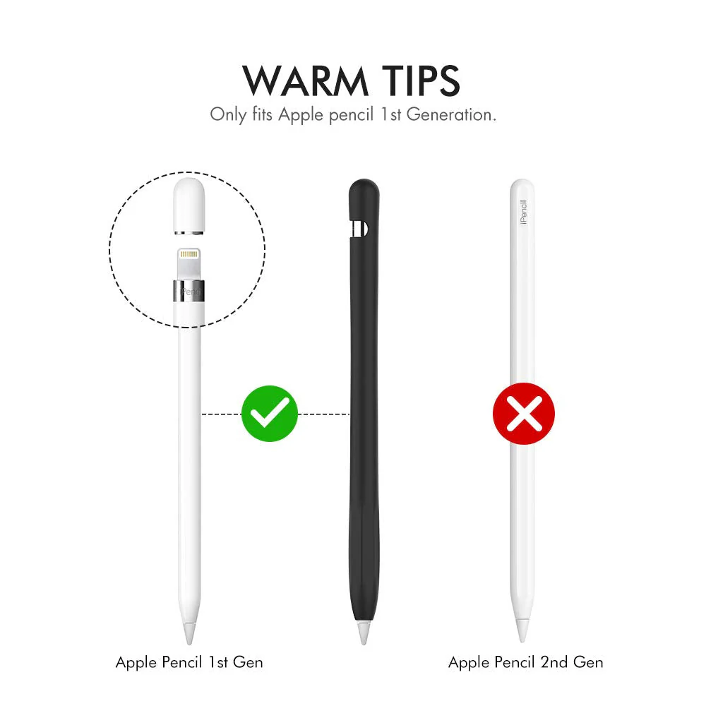 AhaStyle Anti-Slip Case Sleeve Silicone Protective Skin [ Added Cable Adapter Tether Kit] Compatible with Apple Pencil 1st Generation 1 Pack Black - Image 3