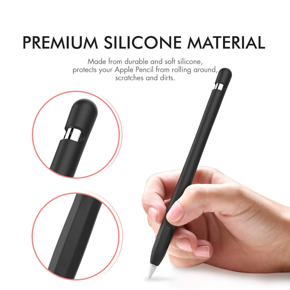 AhaStyle Anti-Slip Case Sleeve Silicone Protective Skin [ Added Cable Adapter Tether Kit] Compatible with Apple Pencil 1st Generation 1 Pack Black - Image 4