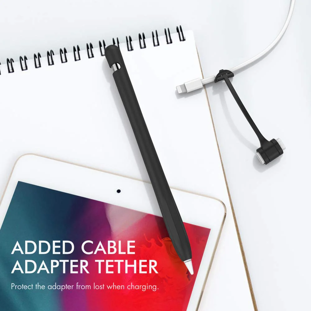 AhaStyle Anti-Slip Case Sleeve Silicone Protective Skin [ Added Cable Adapter Tether Kit] Compatible with Apple Pencil 1st Generation 1 Pack Black - Image 6