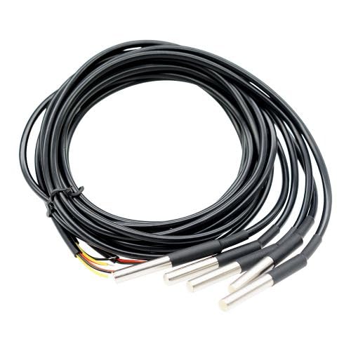 Aideepen 5 Pieces 5 m Digital Stainless Steel Temperature Sensor, Waterproof Temperature Sensor, Compatible with Arduino and Raspberry Pi, Includes E-Book, Compatible with Shelly