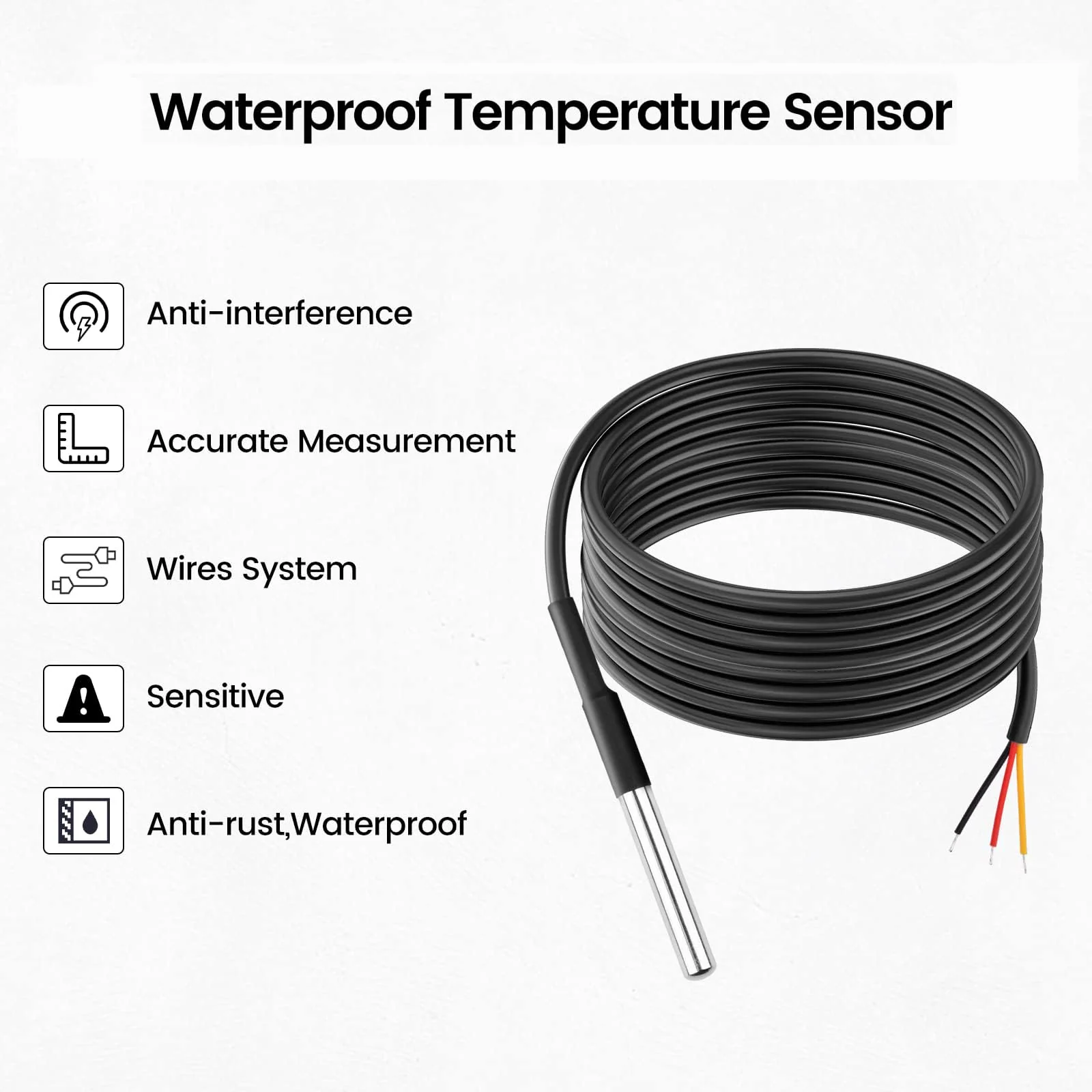 Aideepen 5 Pieces 5 m Digital Stainless Steel Temperature Sensor, Waterproof Temperature Sensor, Compatible with Arduino and Raspberry Pi, Includes E-Book, Compatible with Shelly - Image 3