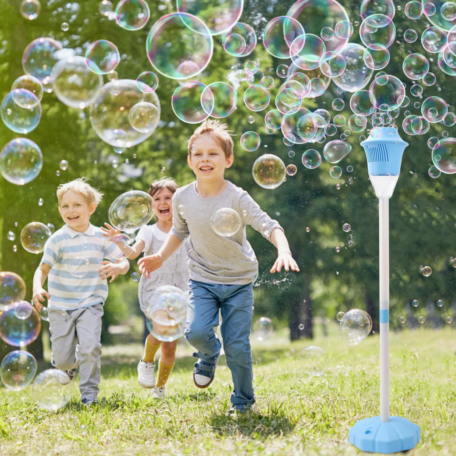 AIERSA Bubble Machine Automatic,Height 47 Inches Vertical Bubble Machine for Parties, Outdoor Battery Bubble Maker with Lights,No Spill Bubble Blower Machine for Wedding Kids Toddlers Birthday Party 1pcs Blue
