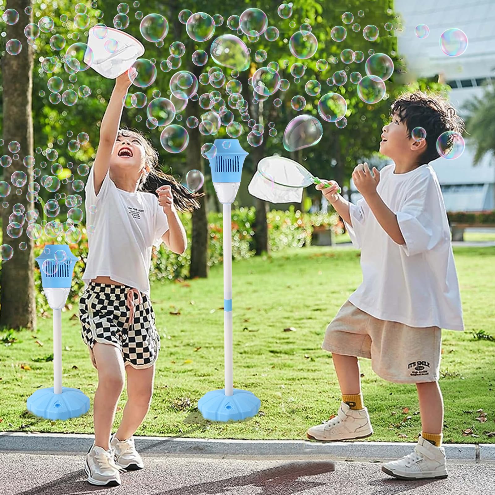 AIERSA Bubble Machine Automatic,Height 47 Inches Vertical Bubble Machine for Parties, Outdoor Battery Bubble Maker with Lights,No Spill Bubble Blower Machine for Wedding Kids Toddlers Birthday Party 1pcs Blue - Image 3