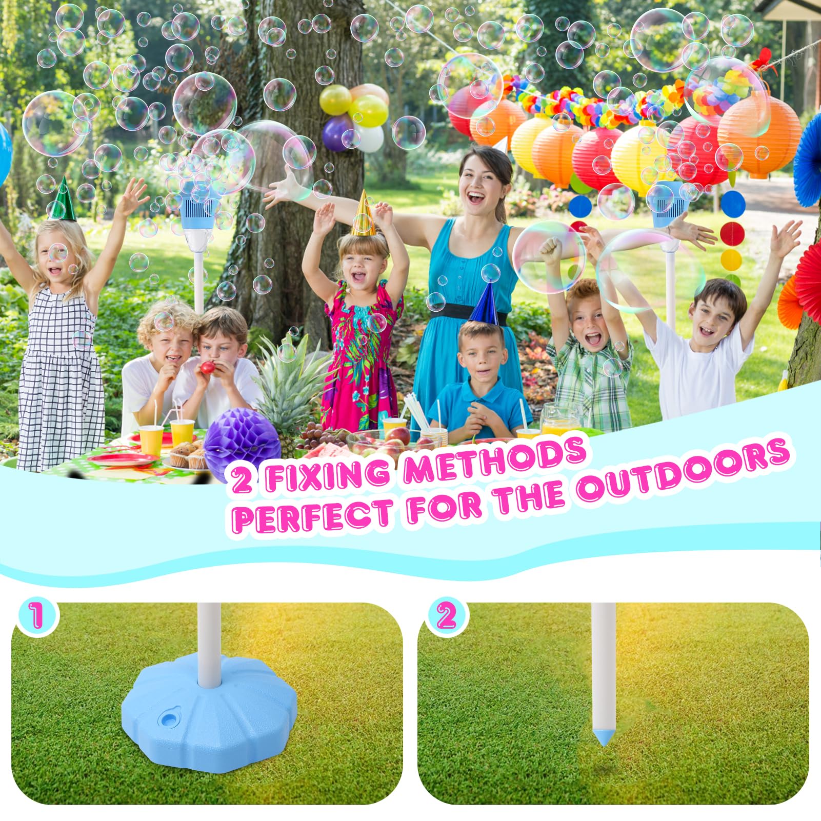 AIERSA Bubble Machine Automatic,Height 47 Inches Vertical Bubble Machine for Parties, Outdoor Battery Bubble Maker with Lights,No Spill Bubble Blower Machine for Wedding Kids Toddlers Birthday Party 1pcs Blue - Image 4