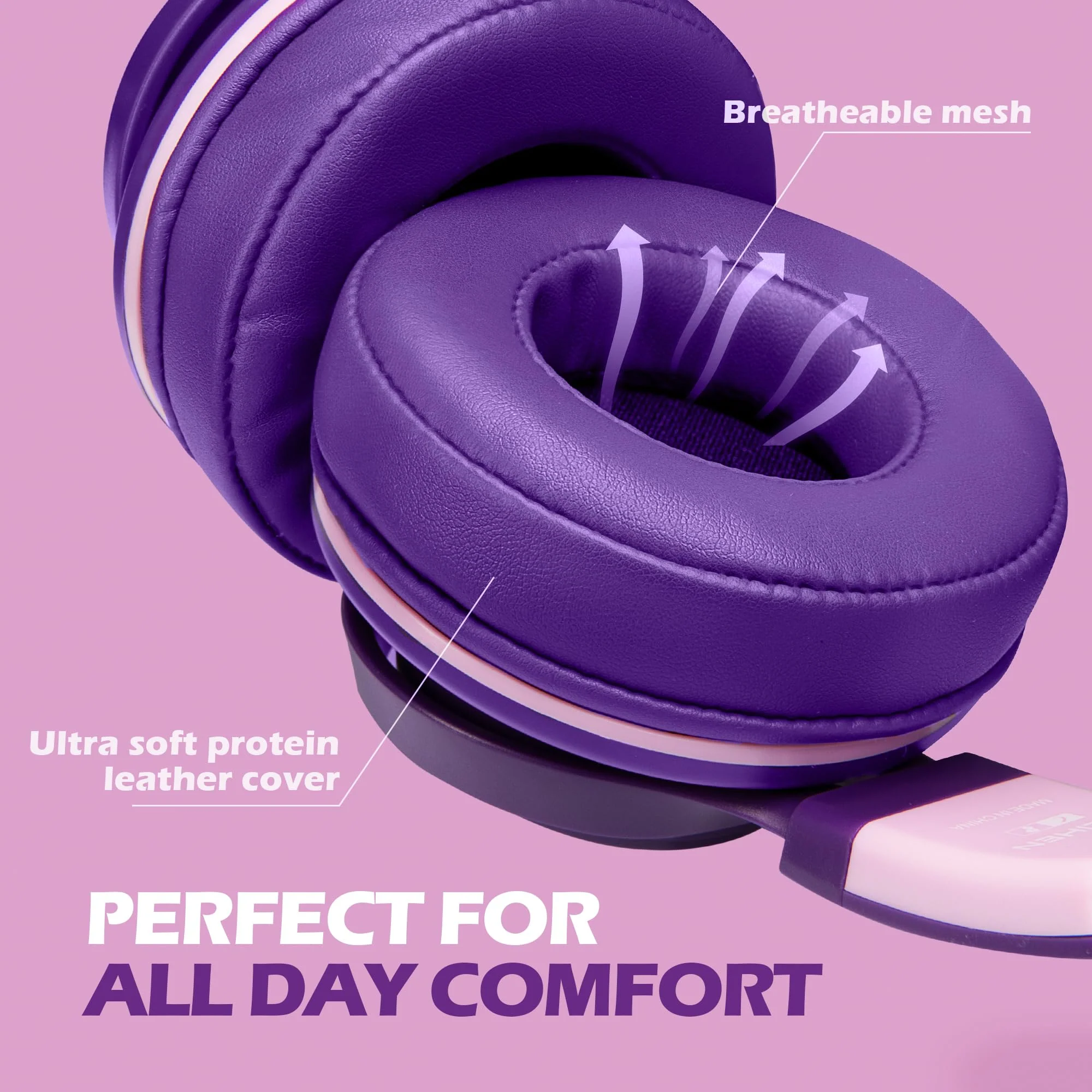 AILIHEN C8 Girls Headphones, On-Ear Headphones Wired with Microphone and Volume Control Foldable Corded Stereo 3.5mm Headset for Girls School Chromebook Laptop Computer PC Tablets Travel (Purple Pink) Purple Pink - Image 3