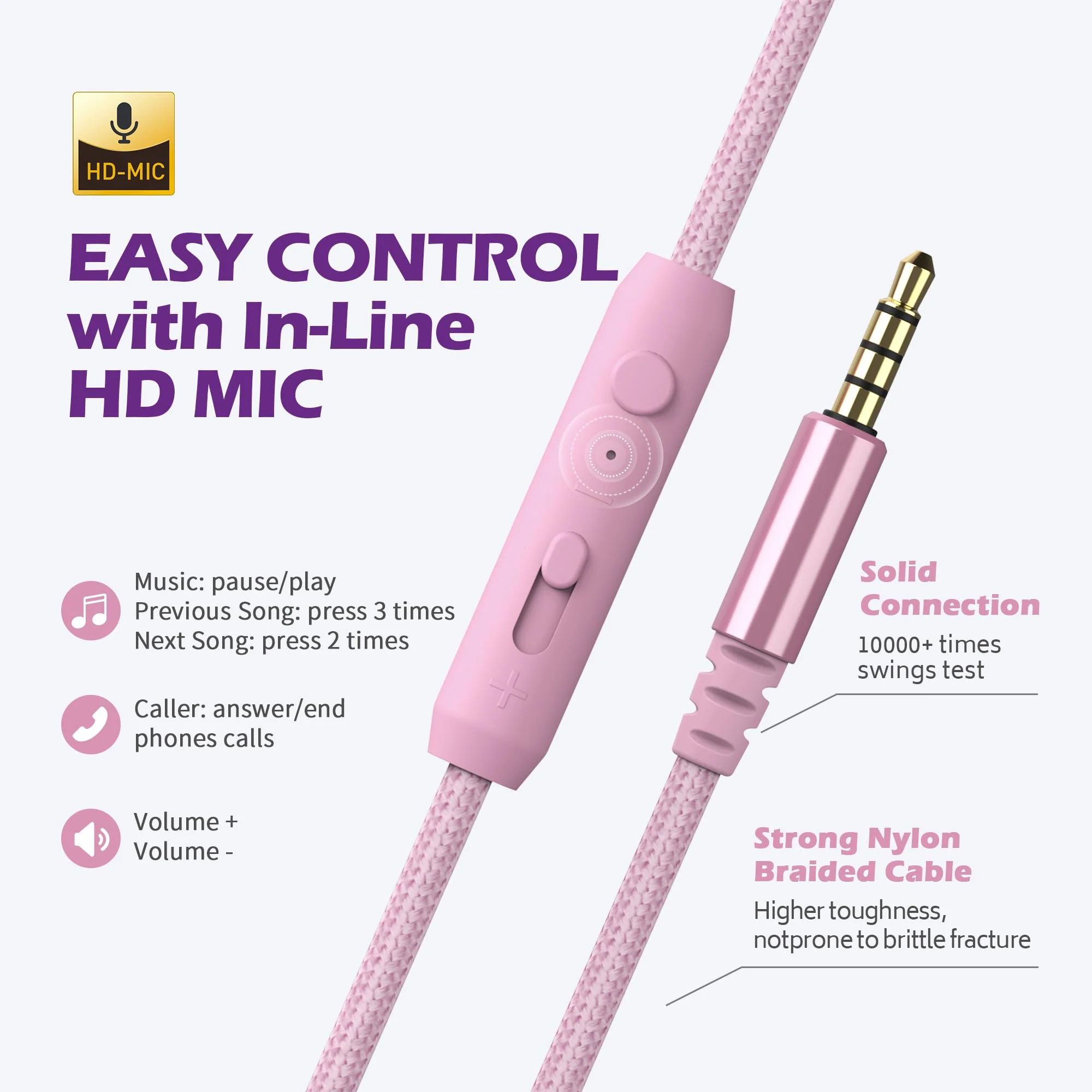 AILIHEN C8 Girls Headphones, On-Ear Headphones Wired with Microphone and Volume Control Foldable Corded Stereo 3.5mm Headset for Girls School Chromebook Laptop Computer PC Tablets Travel (Purple Pink) Purple Pink - Image 4