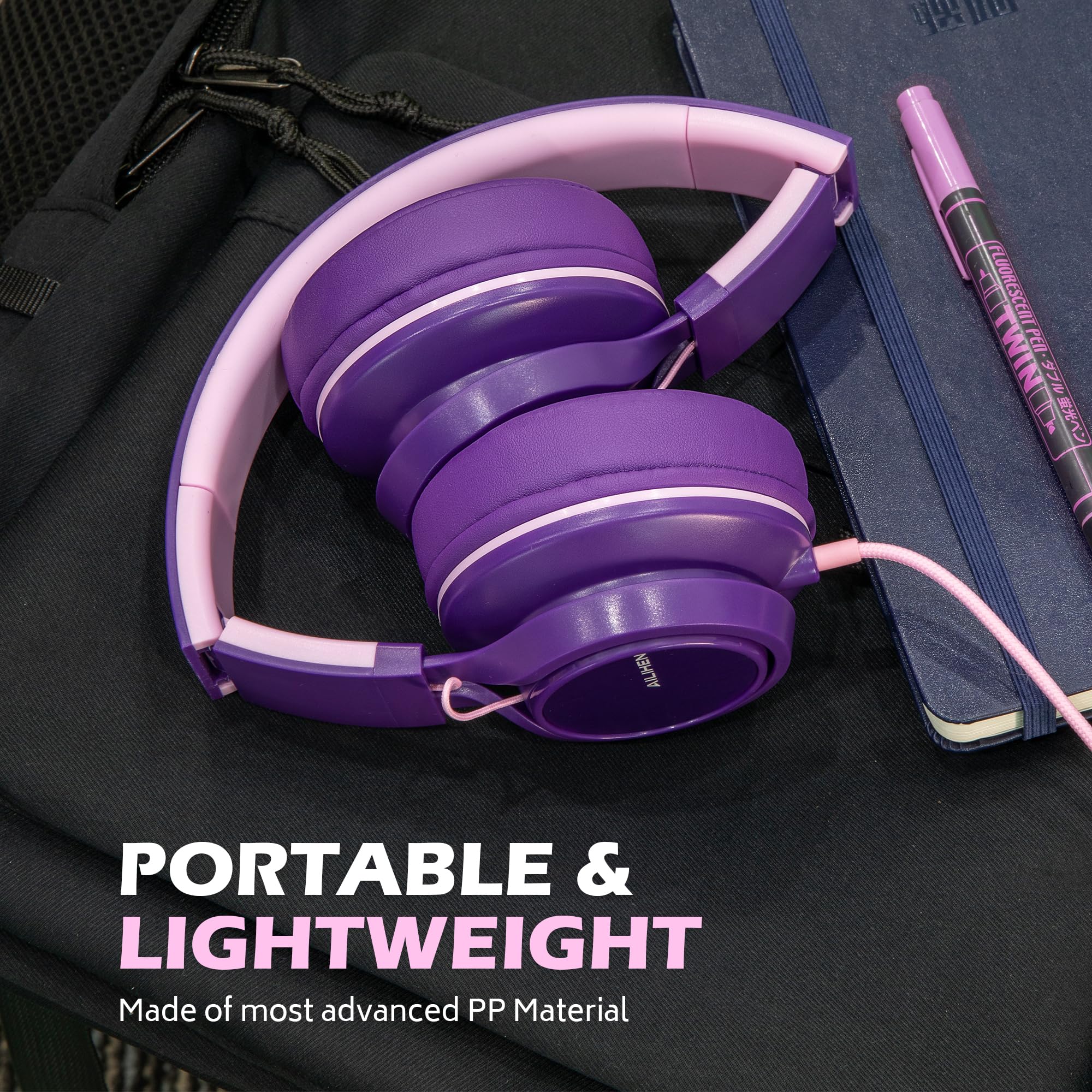 AILIHEN C8 Girls Headphones, On-Ear Headphones Wired with Microphone and Volume Control Foldable Corded Stereo 3.5mm Headset for Girls School Chromebook Laptop Computer PC Tablets Travel (Purple Pink) Purple Pink - Image 5