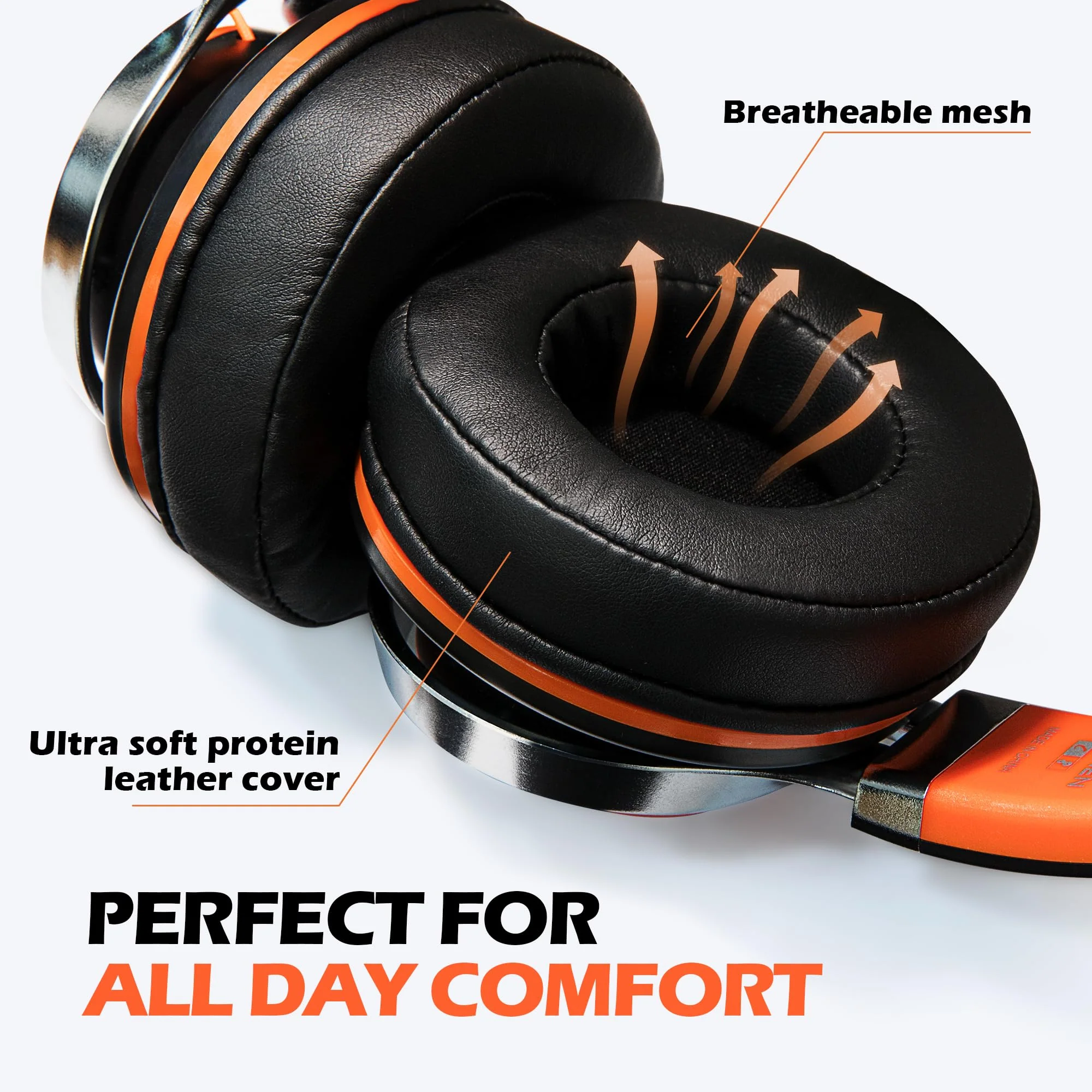 AILIHEN C8 Headphones Wired with Microphone and Volume Control Folding Stereo Lightweight Corded On-Ear 3.5mm Headset for Boys Girl Cellphones Tablets Chromebook Laptop Computer (Black/Orange) Black - Image 3