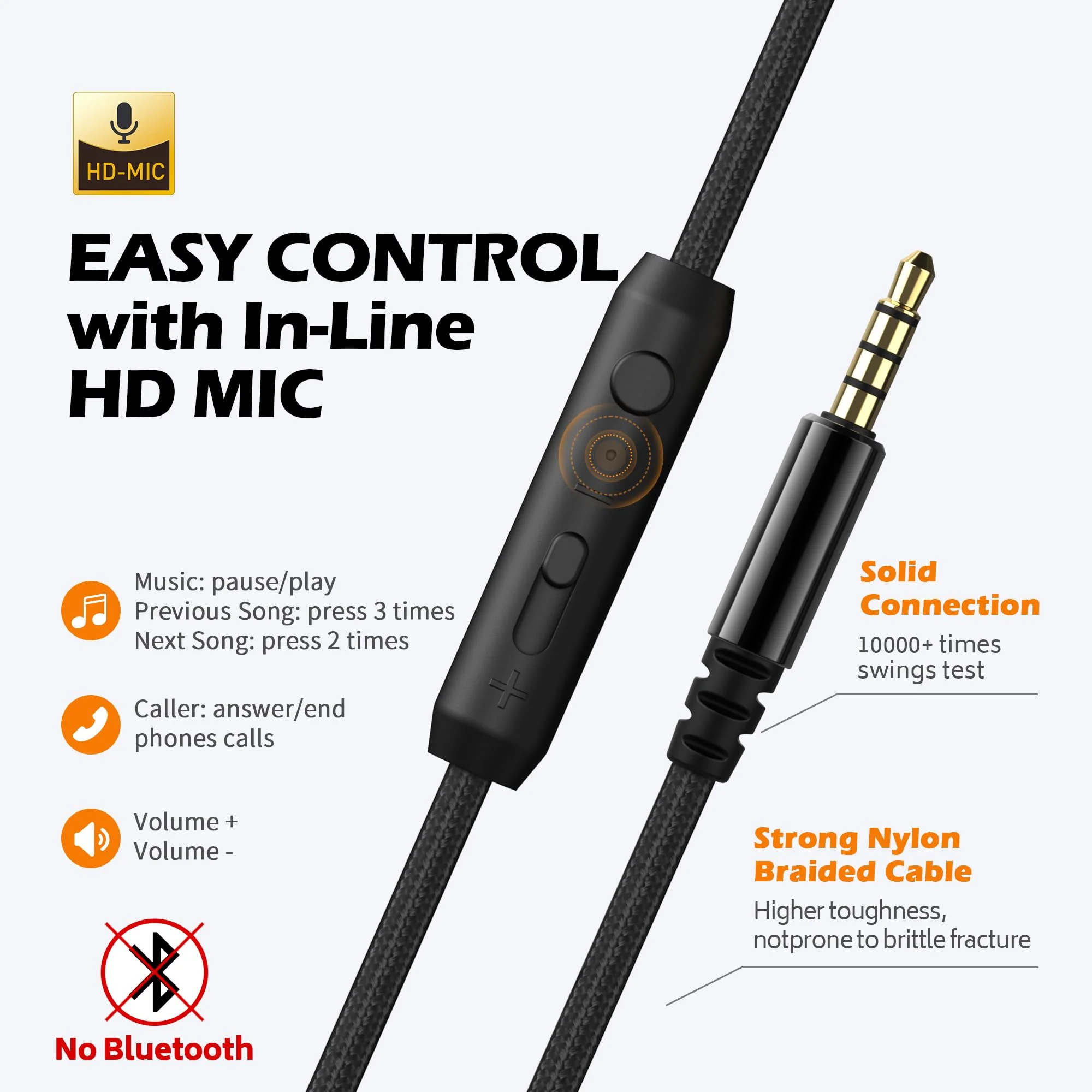 AILIHEN C8 Headphones Wired with Microphone and Volume Control Folding Stereo Lightweight Corded On-Ear 3.5mm Headset for Boys Girl Cellphones Tablets Chromebook Laptop Computer (Black/Orange) Black - Image 5