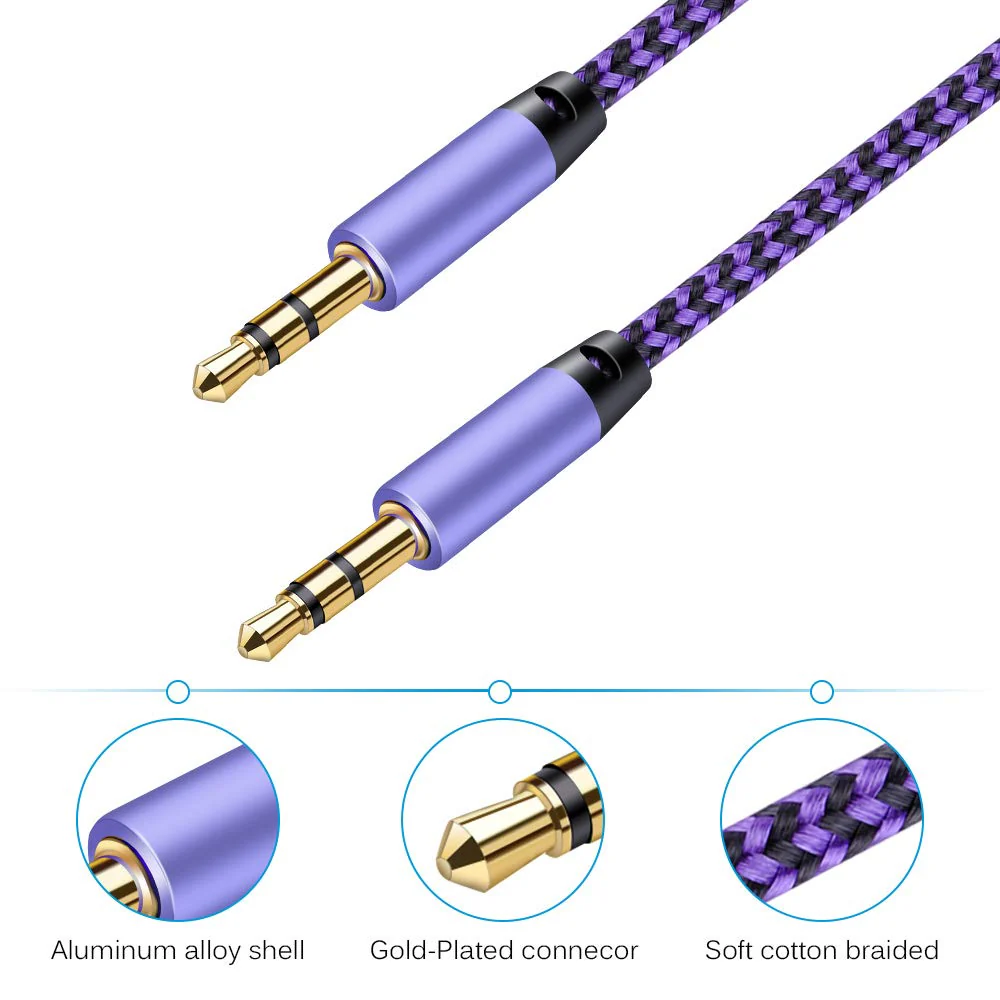 AILKIN AUX Cord for Car, 2 Pack 3.5mm Auxiliary Audio Cable, Braided Stereo AUX Chords Compatible Headphone Car, iPhone, iPod, iPad, Samsung Galaxy, HTC, LG, Google Pixel, Tablet & More-5Feet/1.5M 5FT Blue, Purple - Image 5