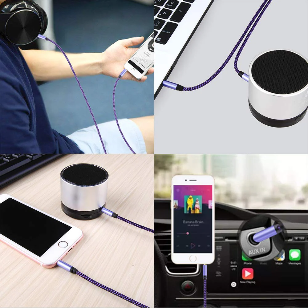 AILKIN AUX Cord for Car, 2 Pack 3.5mm Auxiliary Audio Cable, Braided Stereo AUX Chords Compatible Headphone Car, iPhone, iPod, iPad, Samsung Galaxy, HTC, LG, Google Pixel, Tablet & More-5Feet/1.5M 5FT Blue, Purple - Image 7
