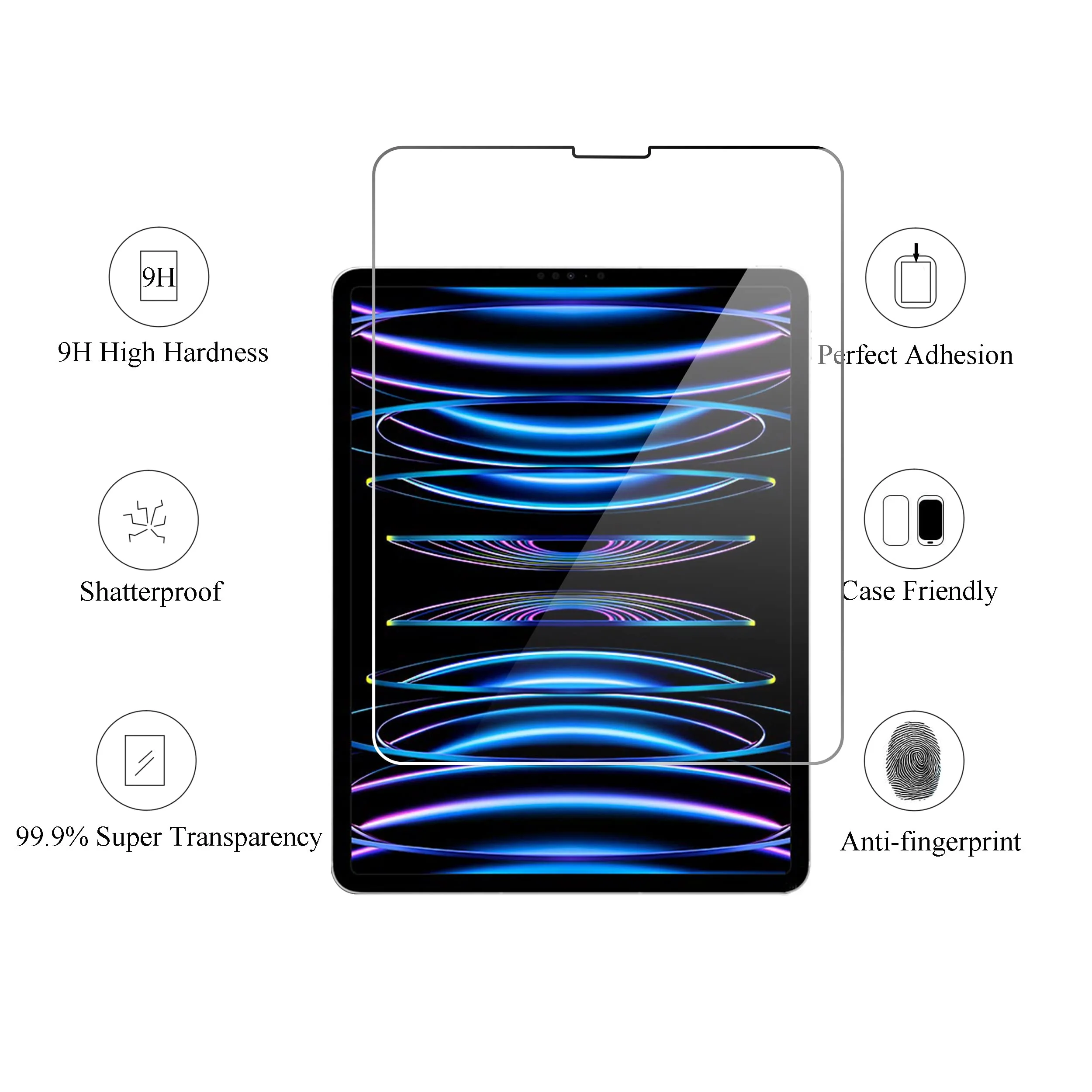 Ailun 2 Pack Screen Protector for iPad Pro 12.9 2022 6th & 2021 5th 2020 4th Generation + Camera Lens Protector,Tempered Glass Anti-Scratch Case Friendly, Compatible with Face ID Apple Pencil - Image 2
