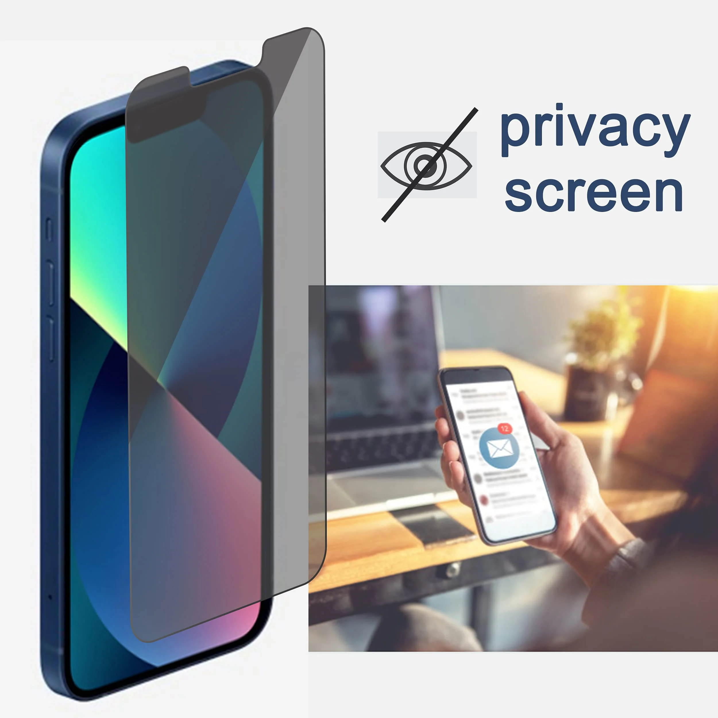 Ailun Privacy Screen Protector for iPhone 14 / iPhone 13 / iPhone 13 Pro [6.1 Inch] 2 Pack Anti Spy Private Tempered Glass Anti-Scratch Case Friendly [Black] [Not for iPhone 13 Pro Max] [2 Pack] iPhone 14/13/13 Pro-6.1 Inch - Image 2
