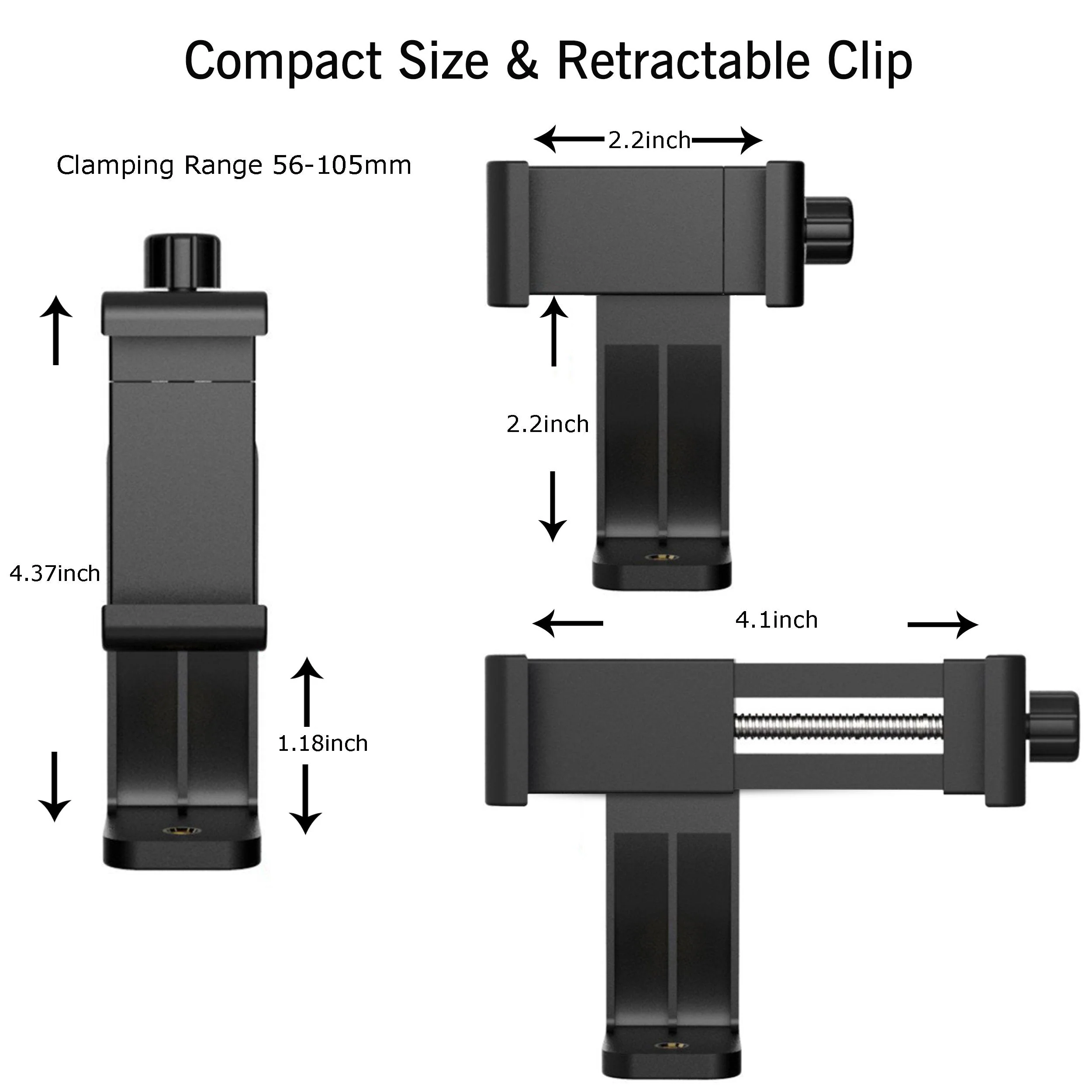 Ailun Tripod Phone Mount Holder Head Standard Screw Adapter Rotatable Digtal Camera Bracket,Compatible for Most Cellphones iPhone black - Image 3