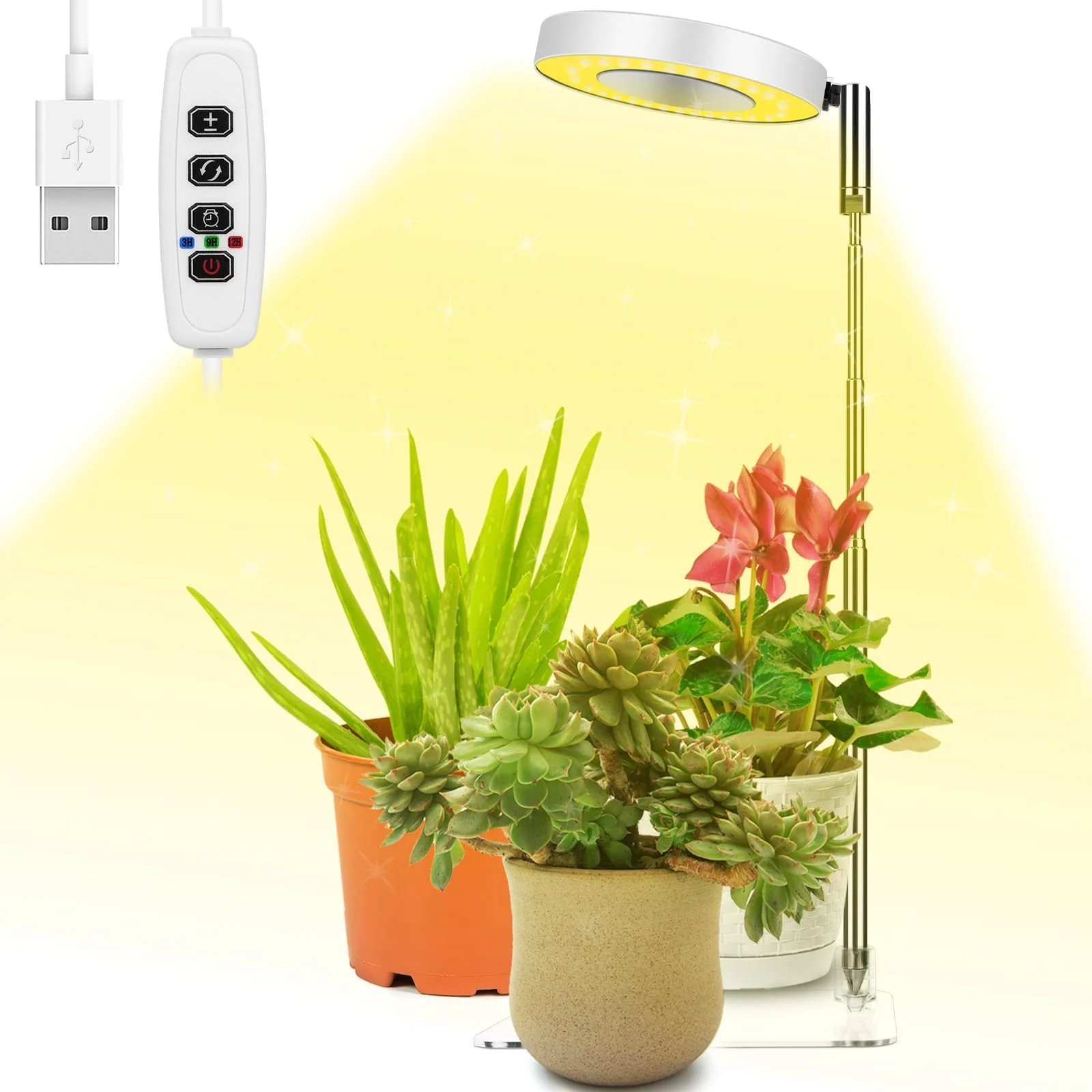 Ainiv Plant Lamp, 48 LED Lamp Beads Plant Light, USB Plant Lights with Timer, Adjustable Growth Lamp, Full Spectrum Plant Light for Indoor Plants, 3 Light Modes and 10 Brightness 48 Led Warm Light With Base