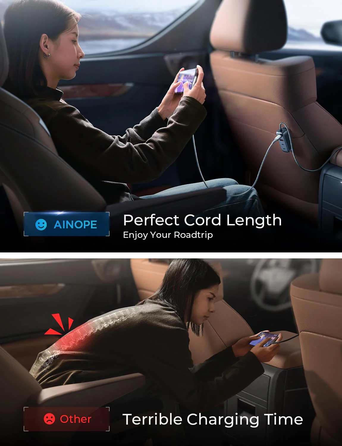 AINOPE Car USB Charger Multi Port, 108W Fast USB C Car Charge PD 36W & QC3.0 Cigarette Lighter Car Travel Essentials for Long Trips Kids with 5FT Cable for iPhone 16 15 Pro Max 14/iPad/Samsung S24 - Image 6