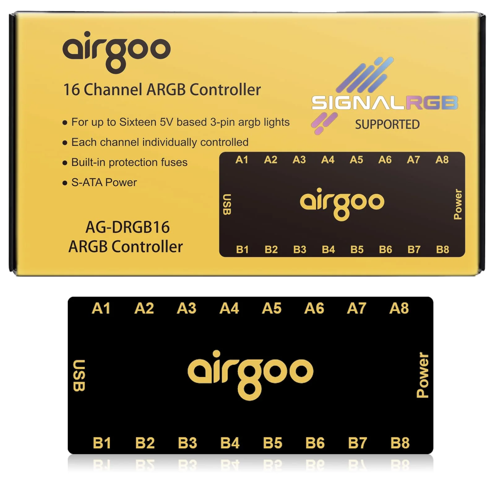 Airgoo 16-Port Signal RGB Controller - SATA Powered ARGB Controller PC Lighting Hub, Requires SignalRGB or OpenRGB Software Download for Configuration, AG-DRGB16