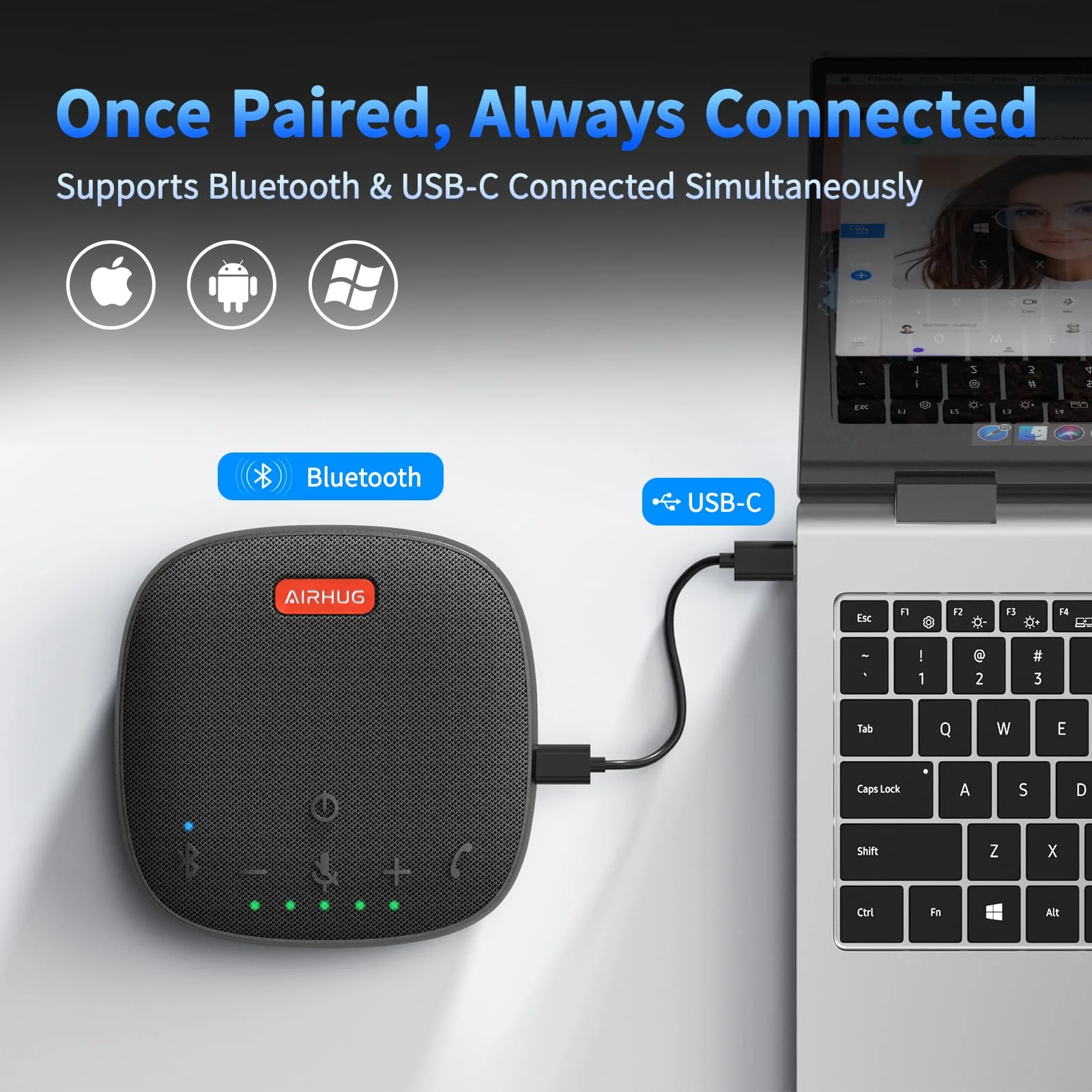 AIRHUG Conference Speaker and Microphone, Bluetooth Speakerphone with 360° Voice Pickup, Advanced Noise Reduction, USB-C Plug & Play, Compatible with Zoom and MS Team - Image 3