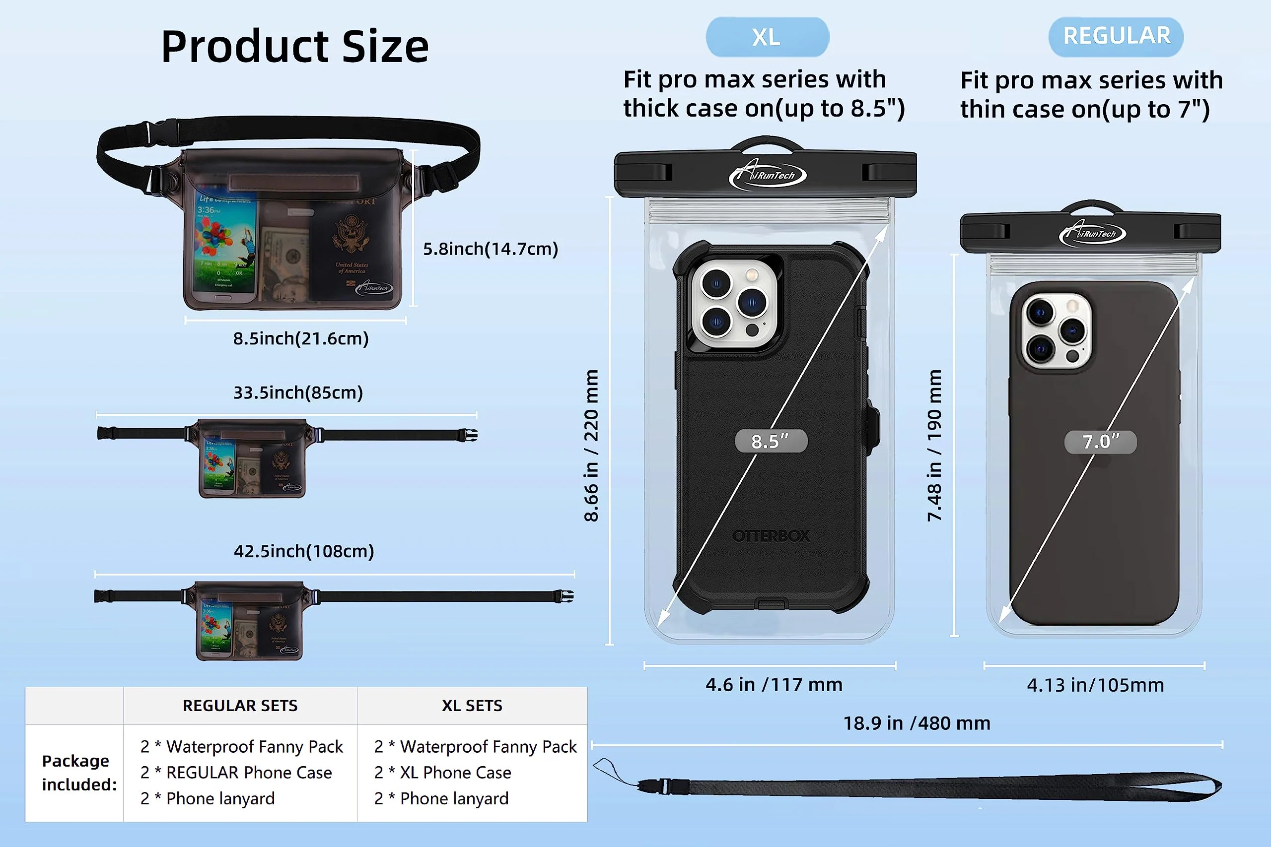 AiRunTech Waterproof Dry Bag and Waterproof Cell Phone Bag for Outdoor Water Sports, Boating, Hiking,Kayaking,Fishing (2 * Phone case(Clear) + 2 * Fanny Pack(Black+Gray)) 2 * phone cases(black) + 2 * fanny packs(black+gray) REGULAR SETS - Image 6