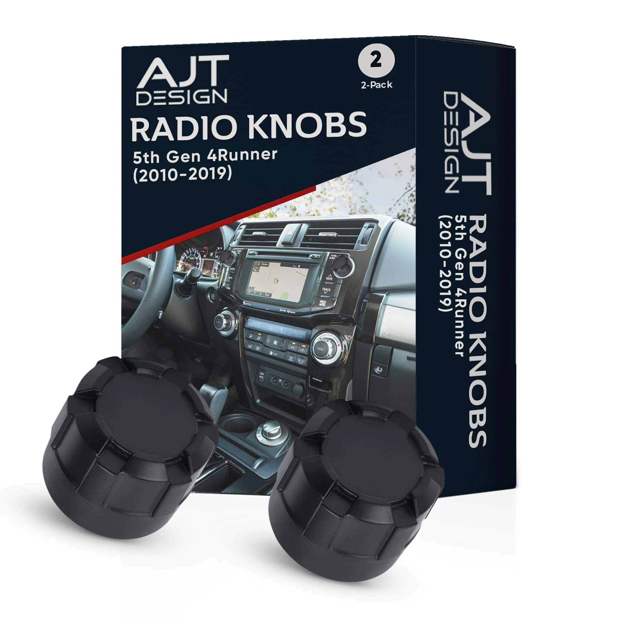 AJT DESIGN Radio Knobs for 5th Gen 4Runner (2010-2019)| Matte Black Car Radio Knobs| 2 Plastic Stereo Replacement knobs | Easy Installation | Made in USA