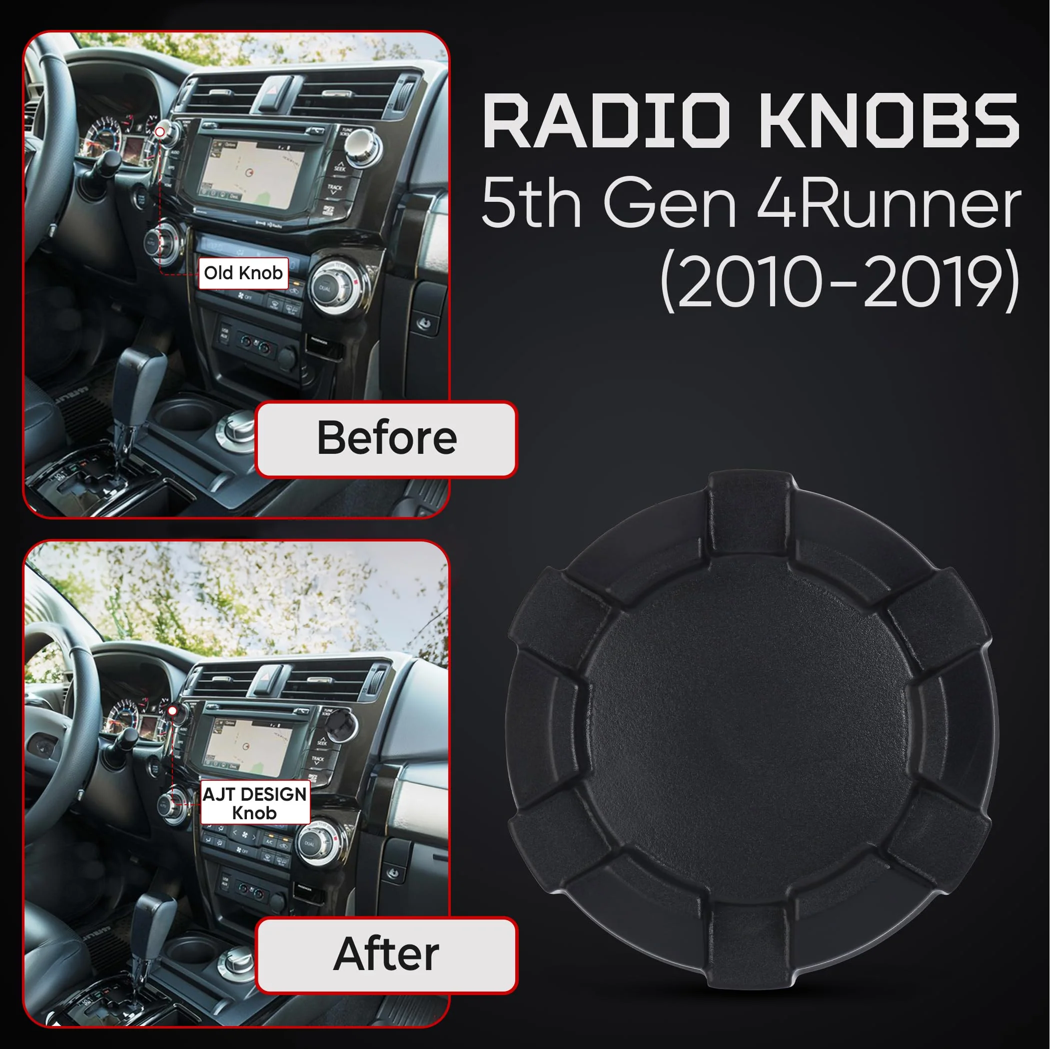 AJT DESIGN Radio Knobs for 5th Gen 4Runner (2010-2019)| Matte Black Car Radio Knobs| 2 Plastic Stereo Replacement knobs | Easy Installation | Made in USA - Image 3