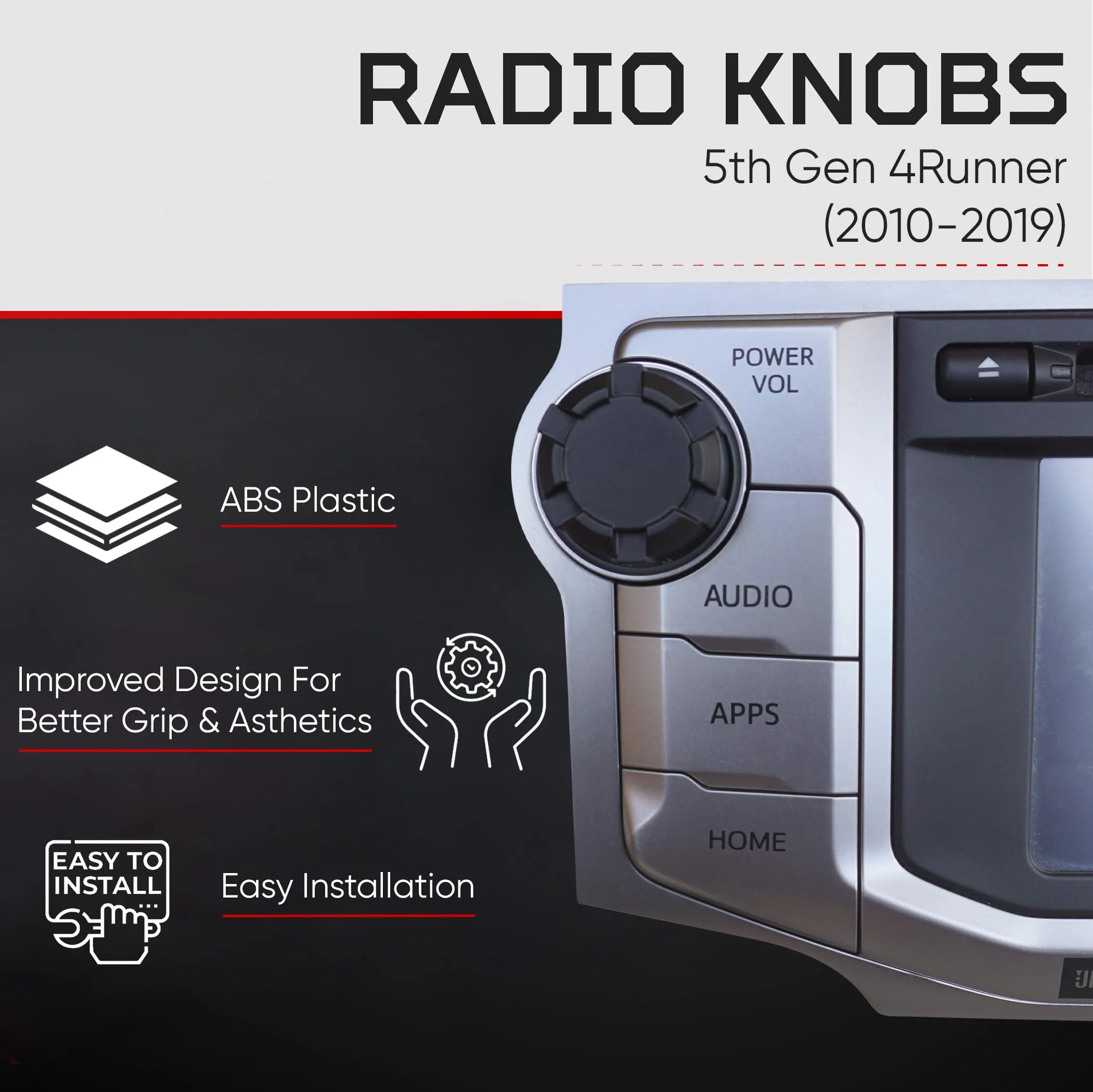 AJT DESIGN Radio Knobs for 5th Gen 4Runner (2010-2019)| Matte Black Car Radio Knobs| 2 Plastic Stereo Replacement knobs | Easy Installation | Made in USA - Image 4