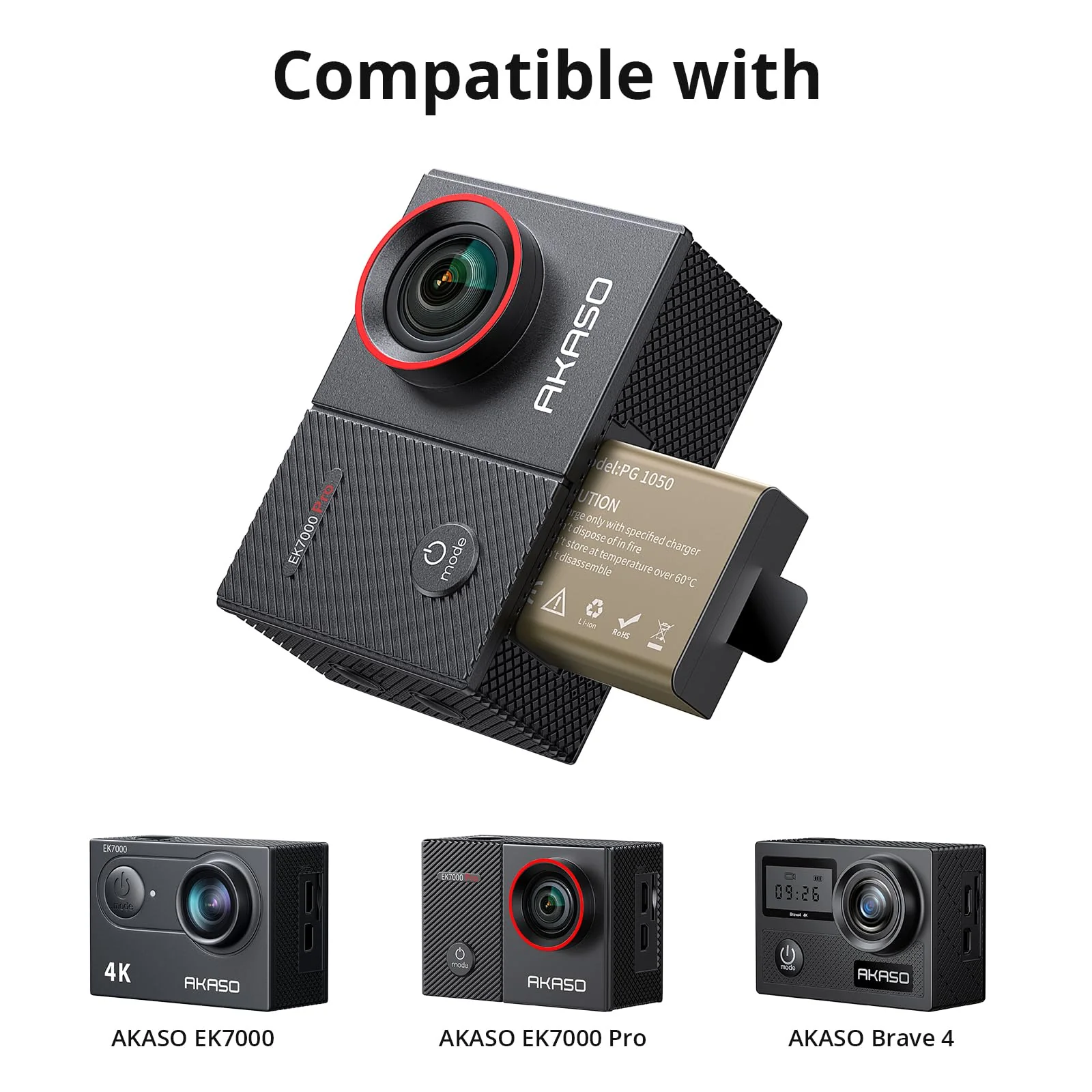 AKASO 3 x 1050mAh Rechargeable Action Camera Battery with 3-Channel Charger EK7000/Brave 4/EK7000 Pro Data Transfer with Micro SD Storage Slots - Image 2