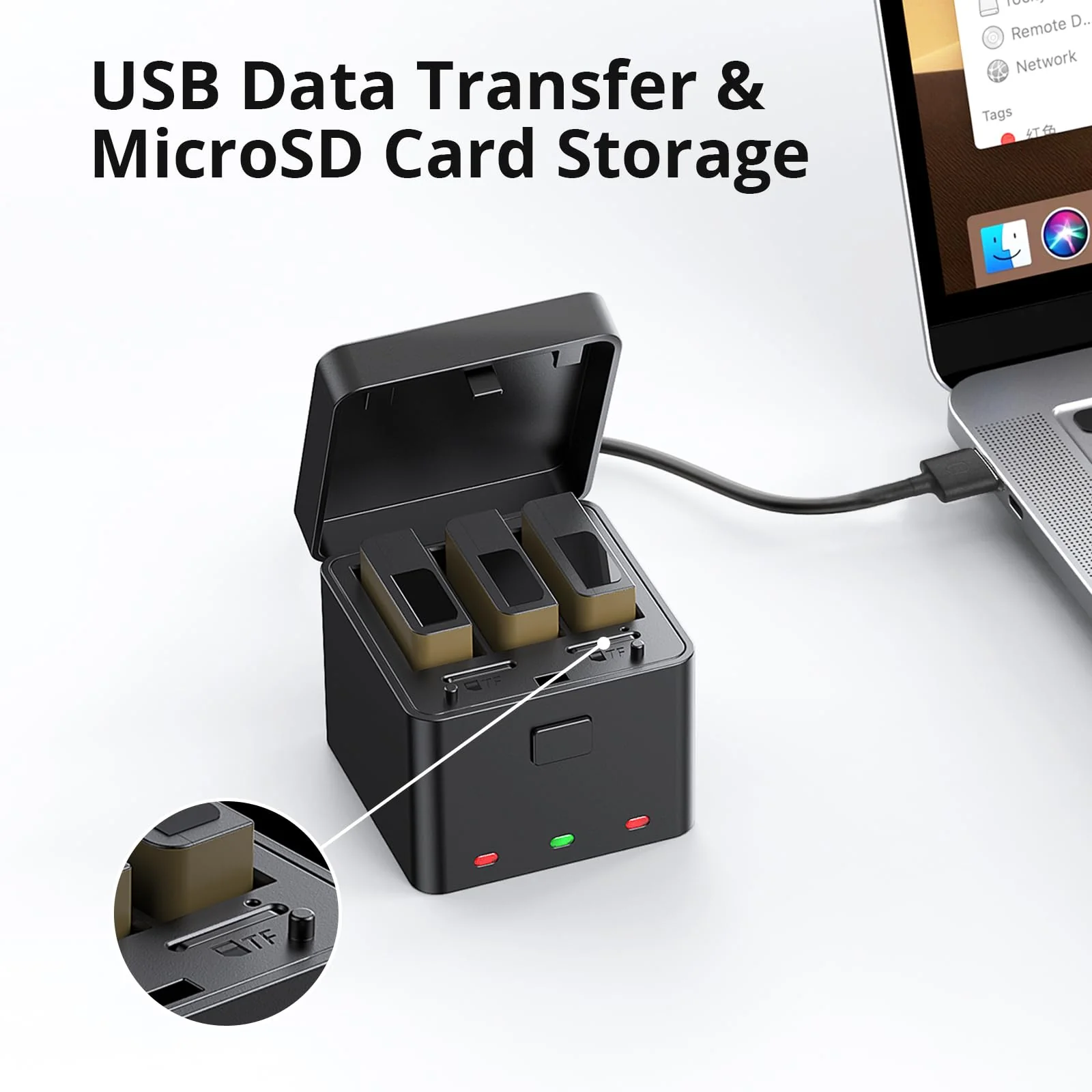 AKASO 3 x 1050mAh Rechargeable Action Camera Battery with 3-Channel Charger EK7000/Brave 4/EK7000 Pro Data Transfer with Micro SD Storage Slots - Image 4