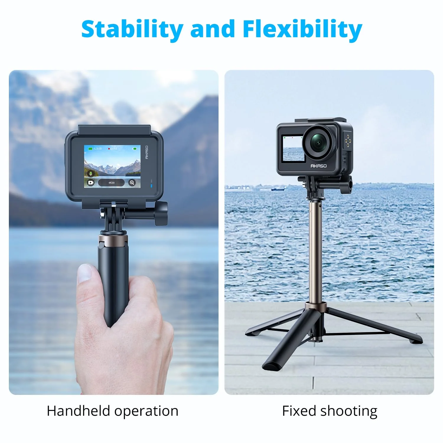 AKASO 60cm Selfie Stick Tripod Lightweight 5 Leve Extension for Shooting Video Vlog Accessories Compatible with AKASO Action Camera EK7000/Brave 4/Brave 7 LE/Brave 7/GoPro Hero12/11/10/ 9/Max/DJI Osmo (60cm) Selfie Stick Tripod - Image 4
