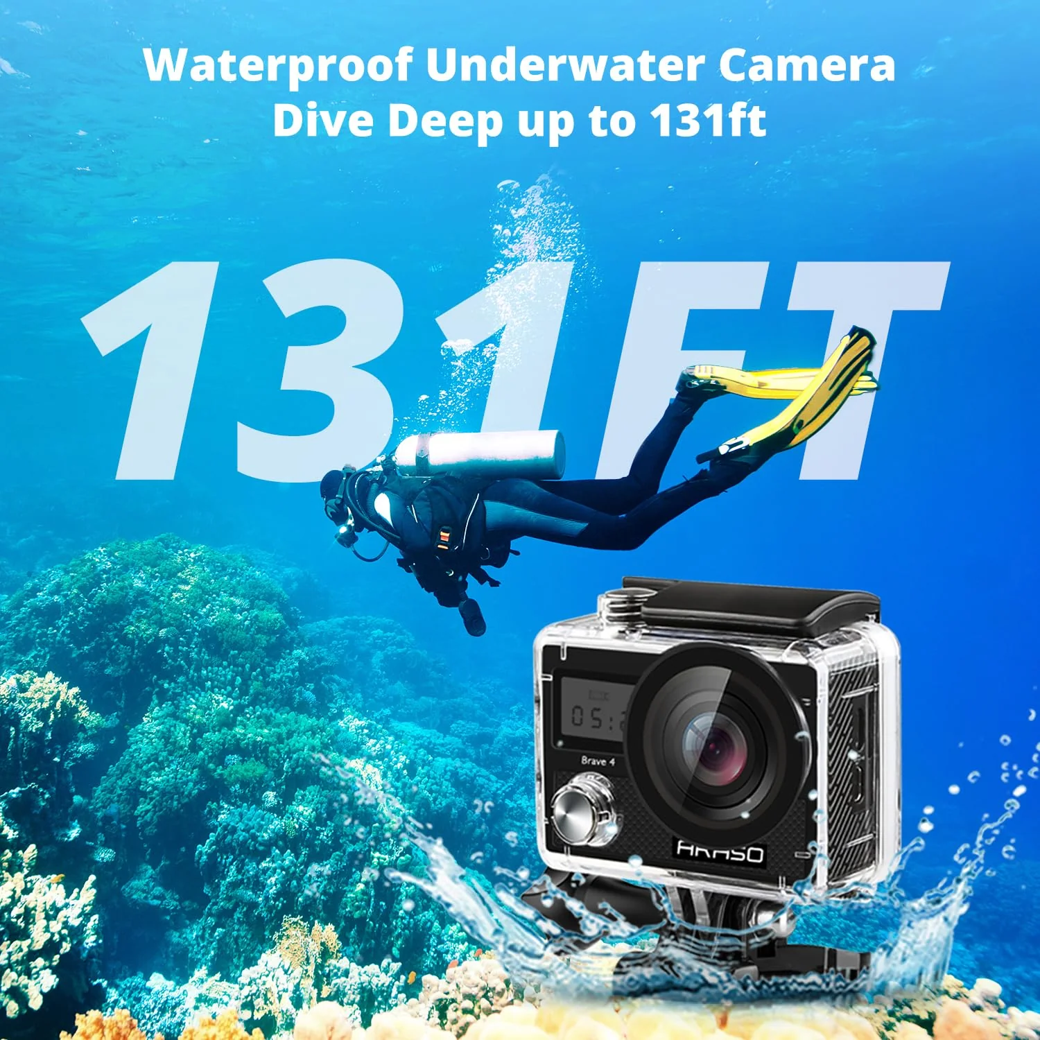 AKASO Brave 4 4K30fps 20MP WiFi Action Camera Ultra Hd with EIS 131ft Waterproof Camera Remote Control 5xZoom Underwater Camcorder with 2 Batteries and Helmet Accessories Kit - Image 4